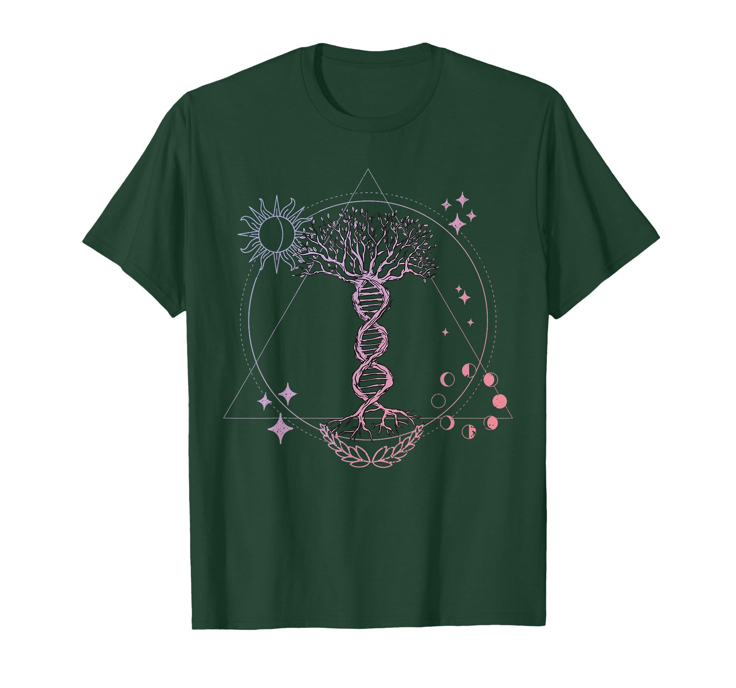 Triangle Phases Moon and Tree Life DNA - Esoteric Geometry T-Shirt