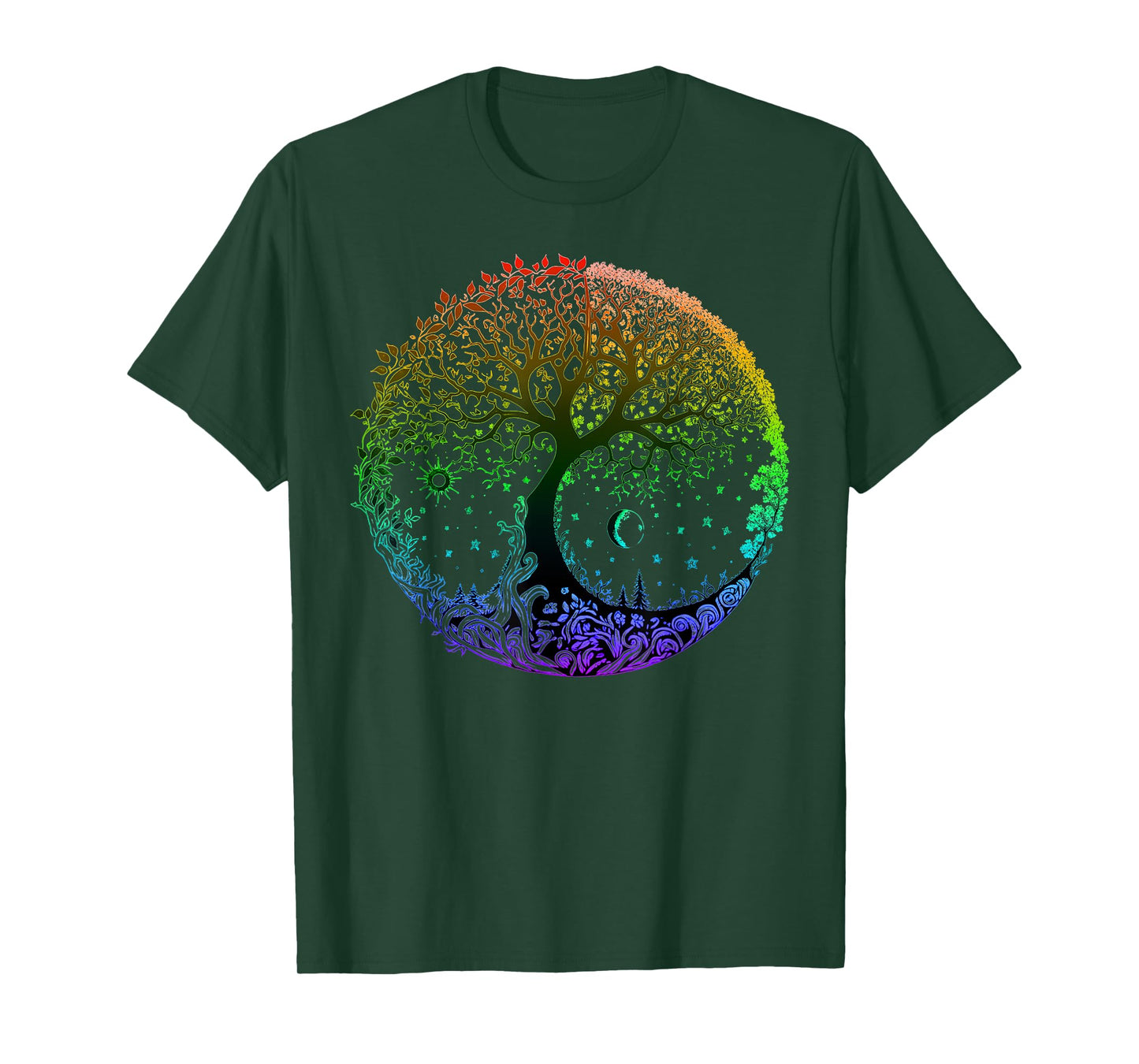 Tree of Life Sun Moon Seasons Mandala Chakras Yoga Graphic T-Shirt