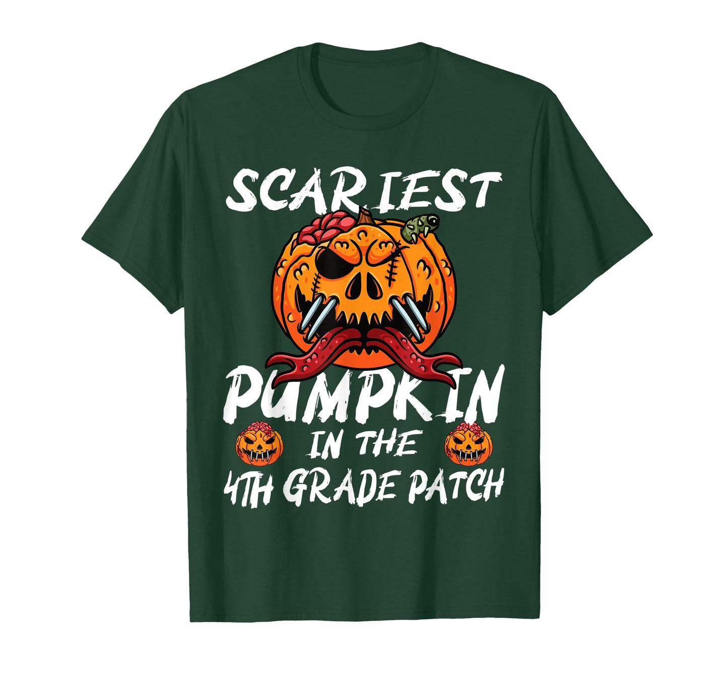 Kids Scariest Pumpkin 4th Grade Patch School Halloween Boy T-Shirt