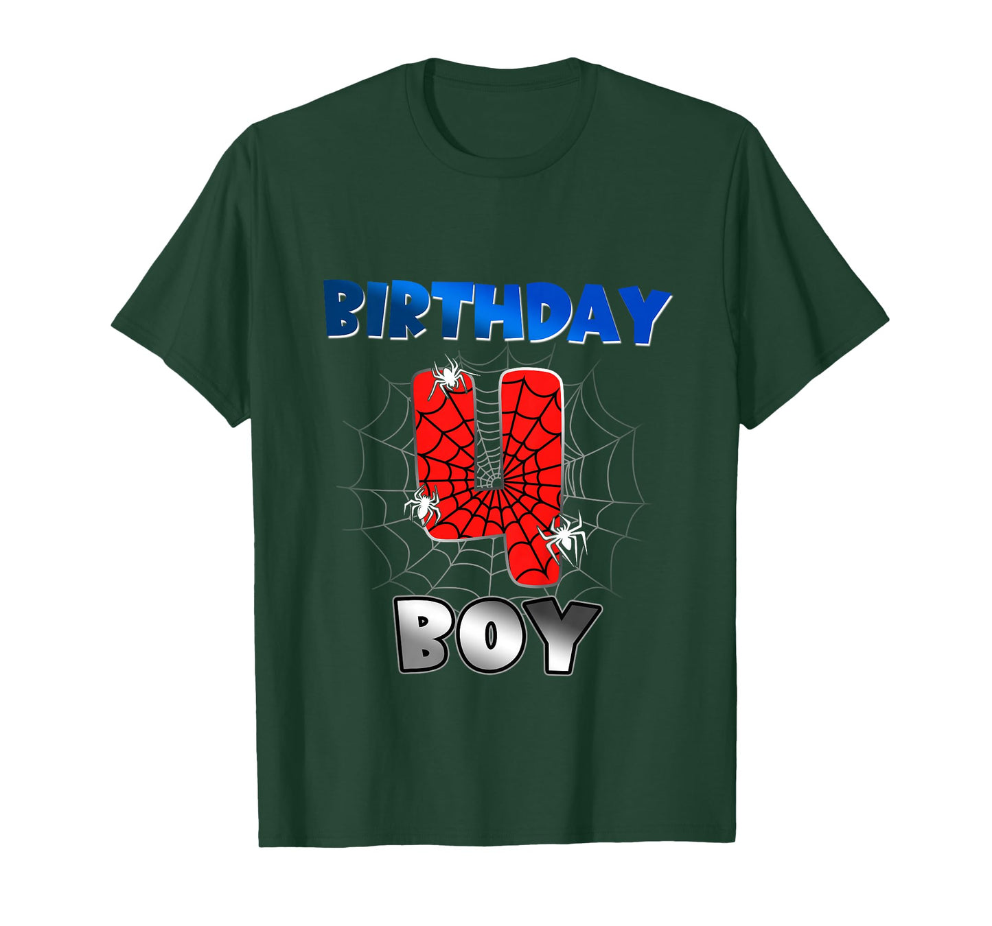 Kids Birthday Boy 4th Birthday Spider Theme Party 4 Year Old Boys T-Shirt
