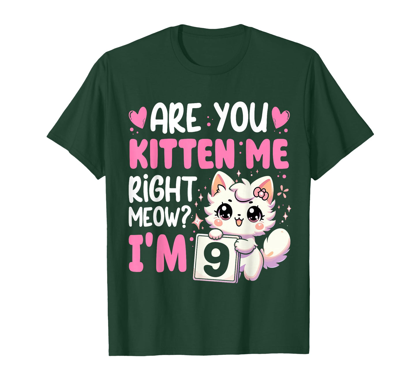 9th Birthday Shirt Girl 9yr Nine 9 Year Old Kitten Cat Bday T-Shirt