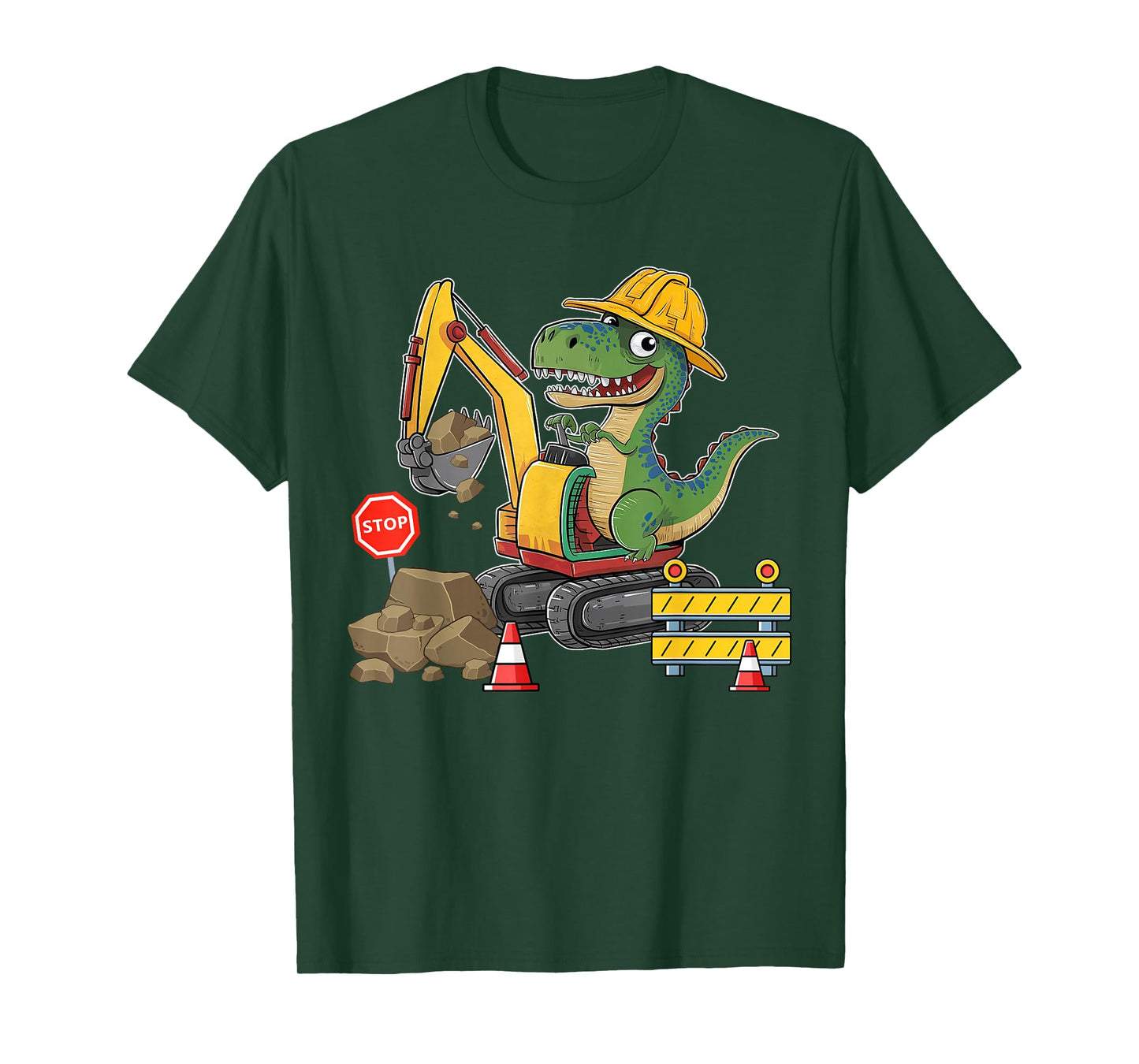 Dinosaur Construction Worker Excavator Truck Kids Boy Girl T-Shirt