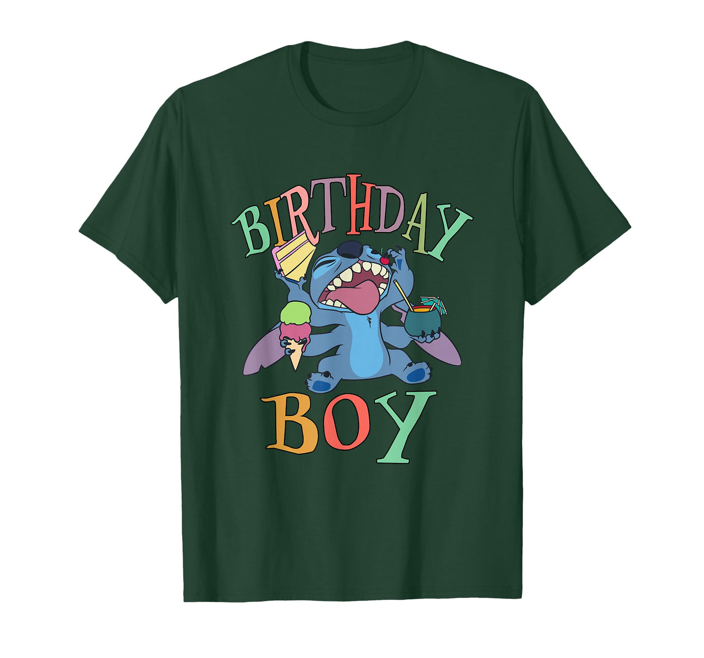 Disney Lilo & Stitch Birthday Boy Stitch Enjoying Big Logo T-Shirt