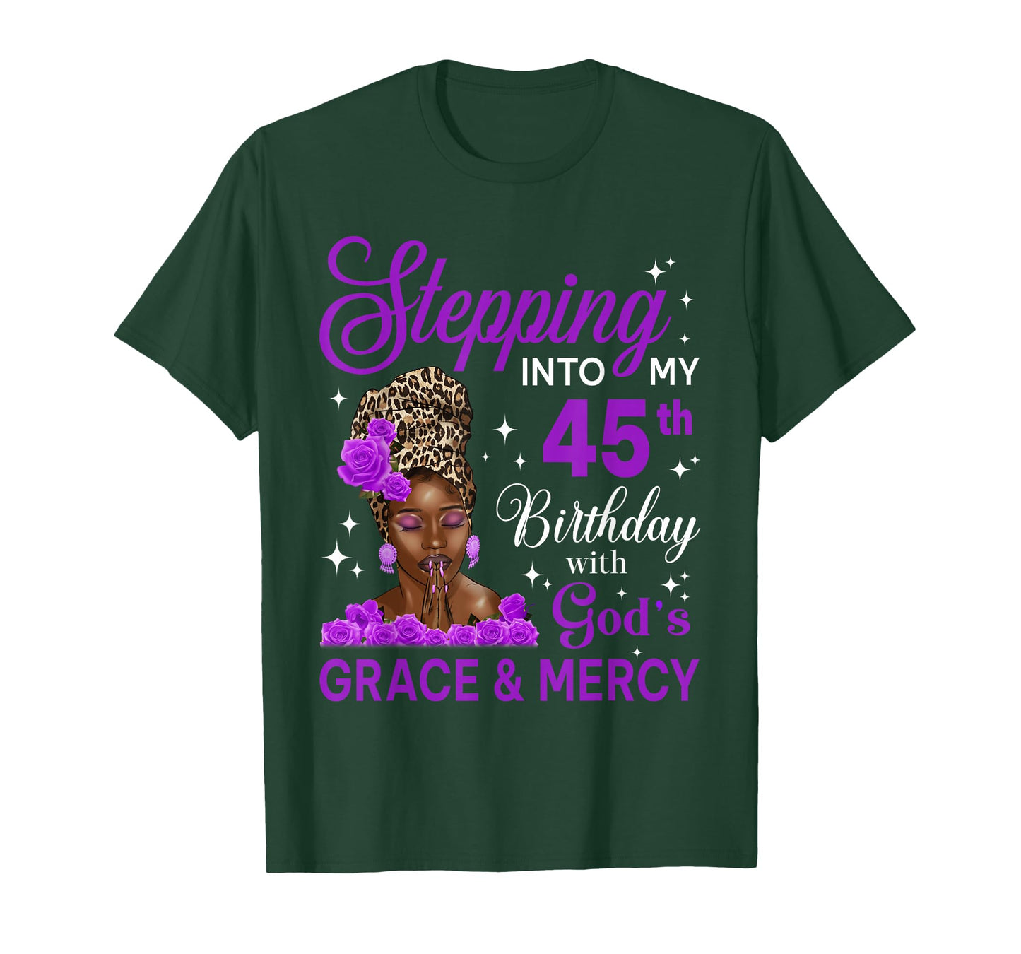 Stepping Into My 45th Birthday Headwrap Black Woman T-Shirt