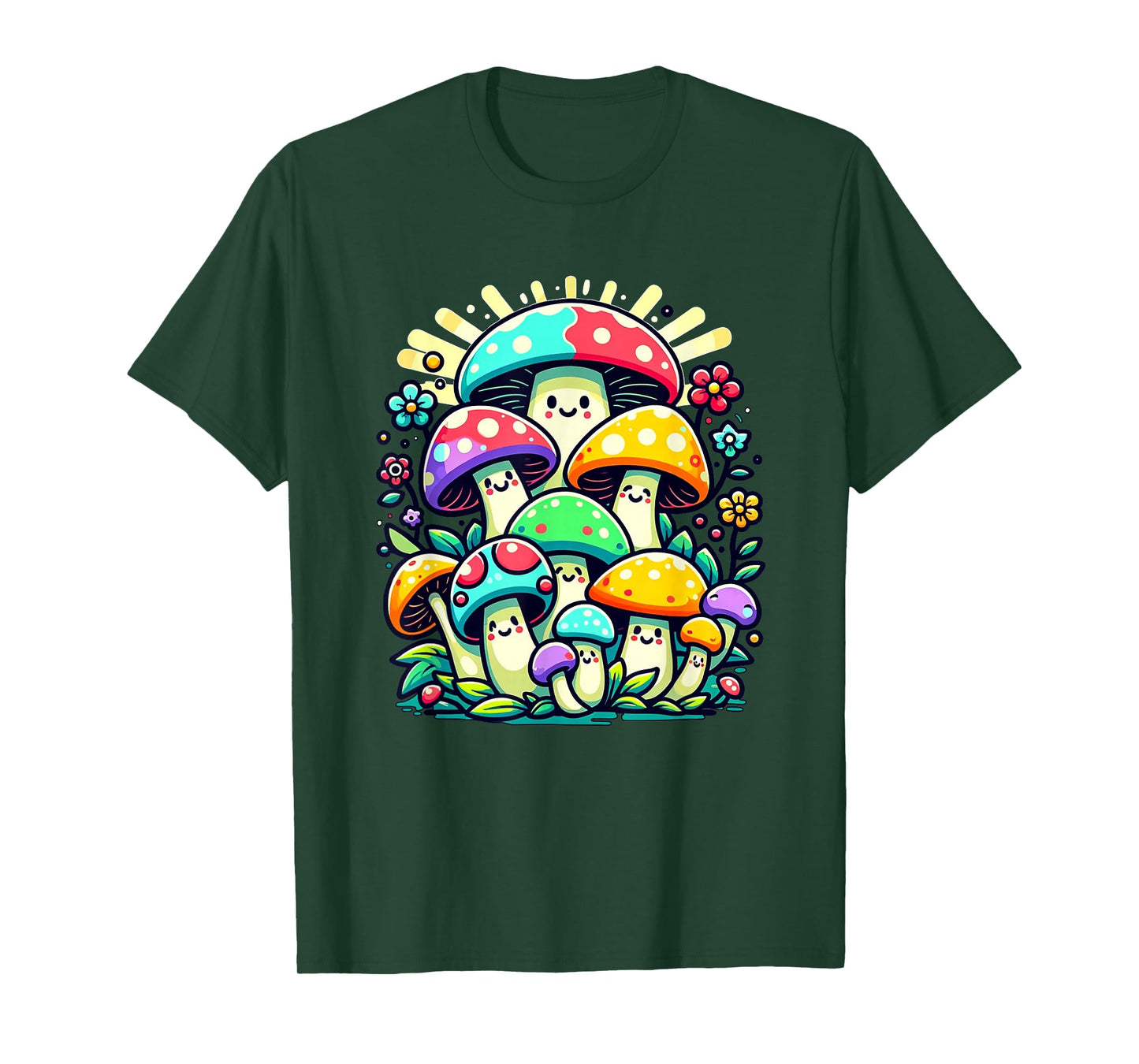 Kids Cute Whimsical Mushroom Illustration Funny Fungi Themed T-Shirt