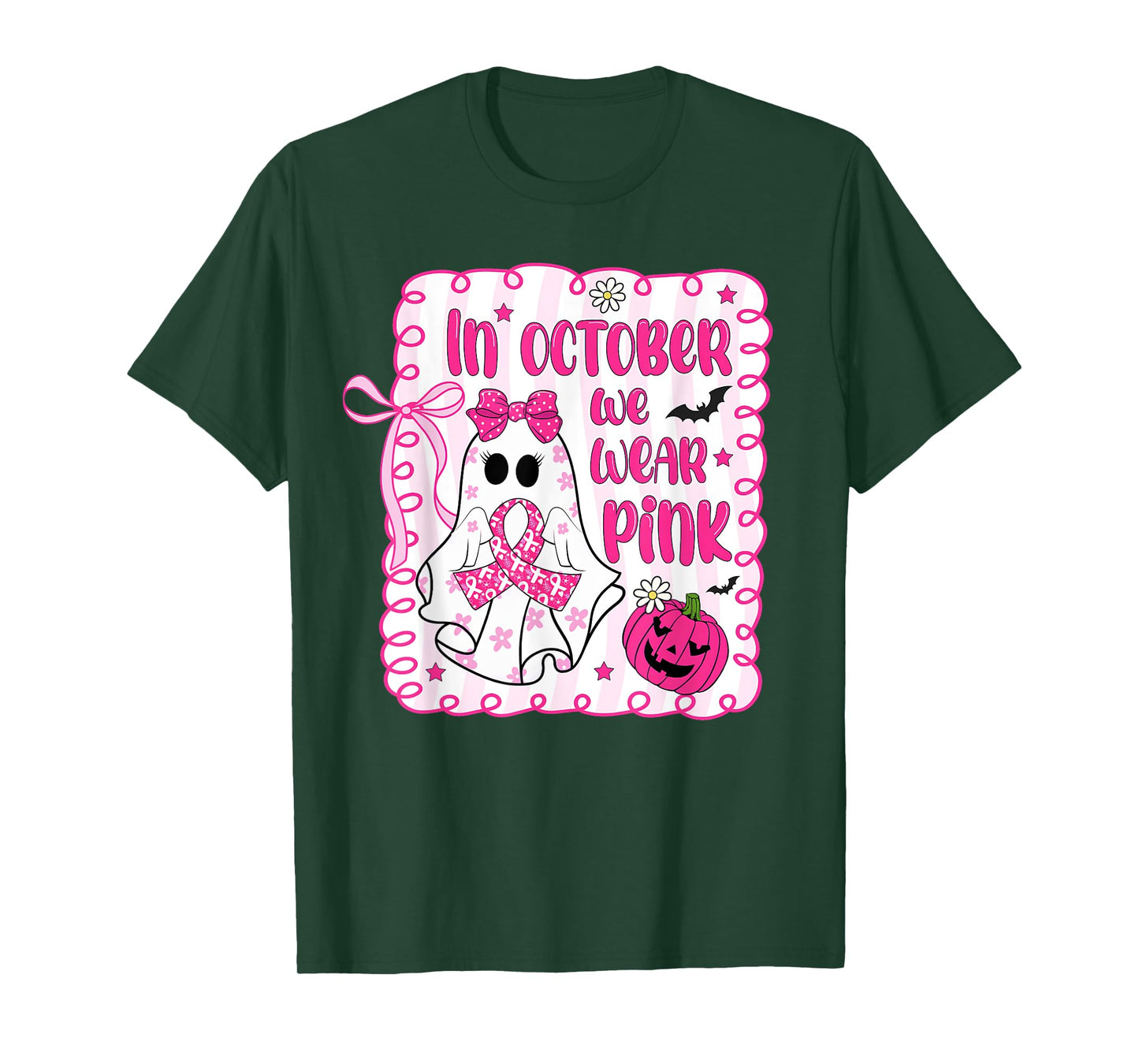 in October We Wear Pink Coquette Breast Cancer Awareness T-Shirt