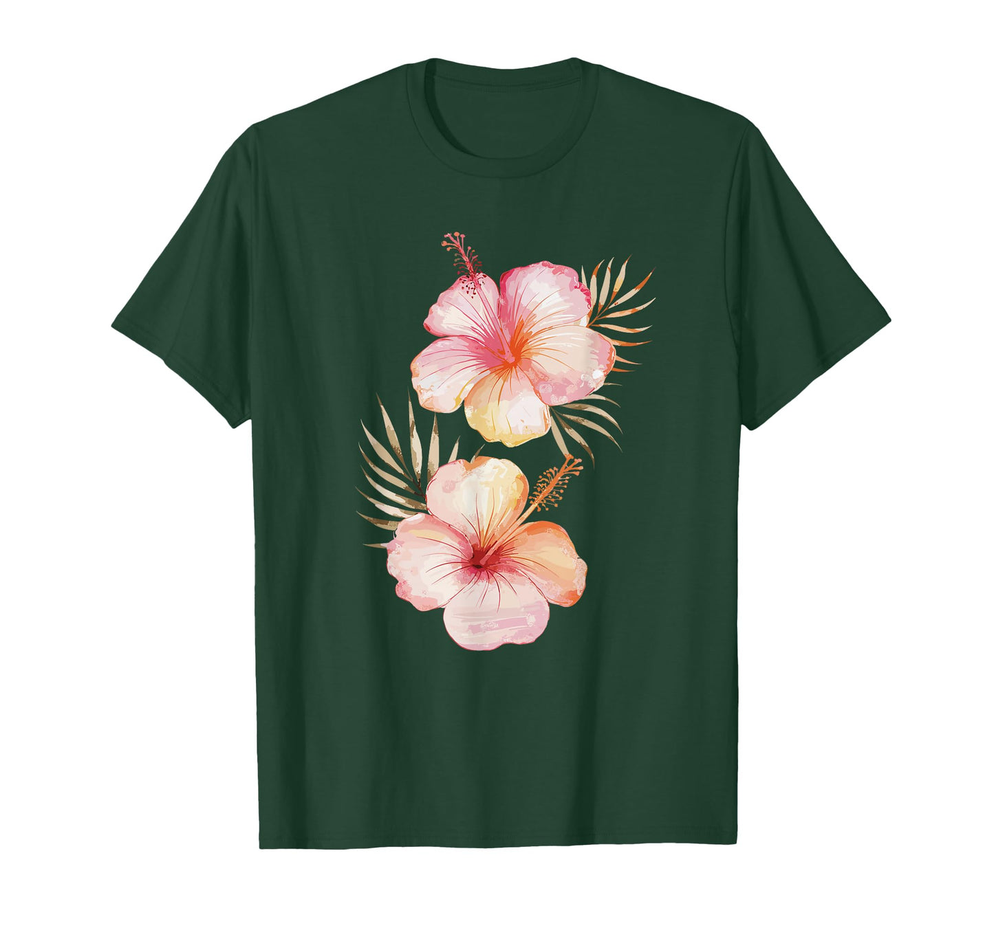 Watercolor Tropical Hibiscus Flowers Floral Summer Art T-Shirt