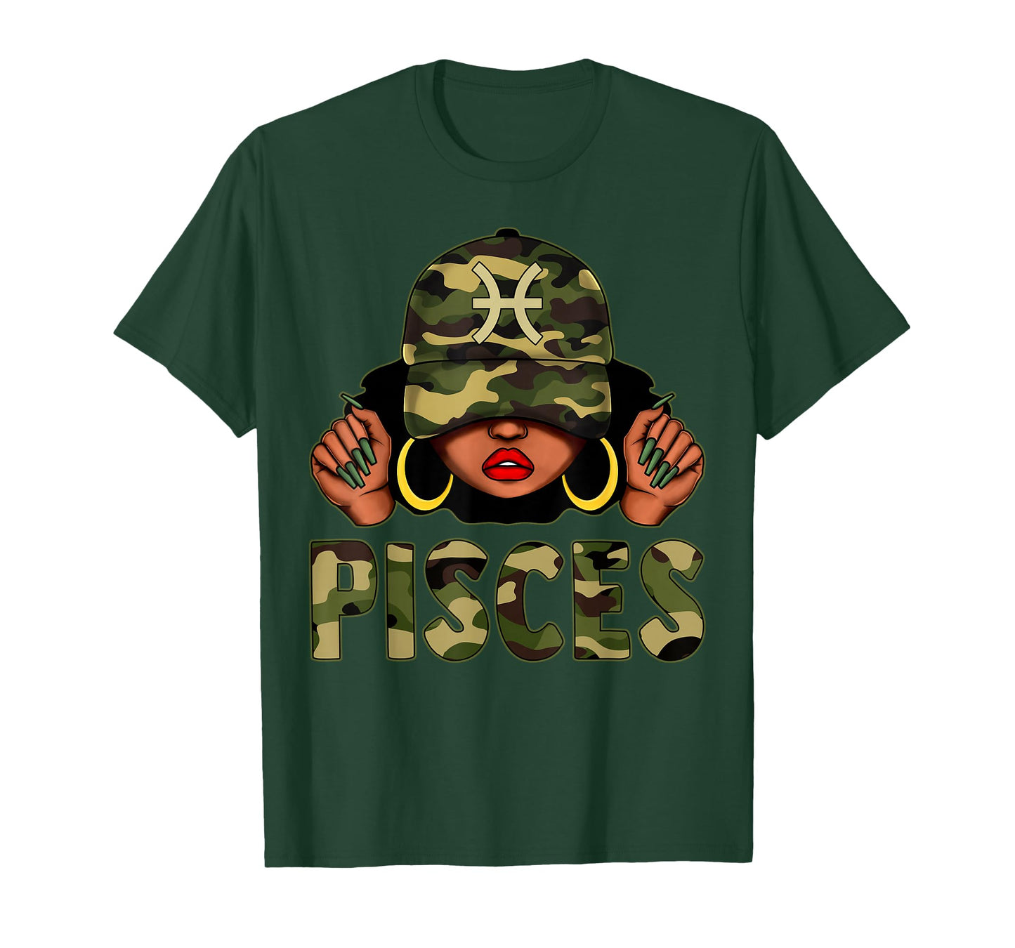 Pisces Queen Black Women Cap Hat Camo Afro Girl Zodiac T-Shirt