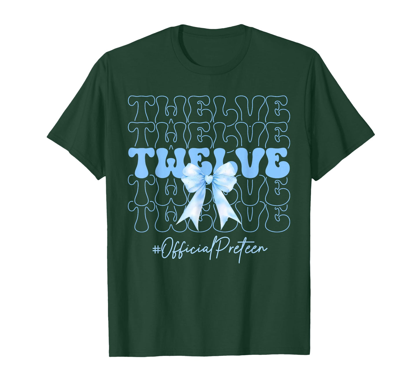 Twelve Official Preteen Cute 12th Birthday Girl Blue Bow T-Shirt