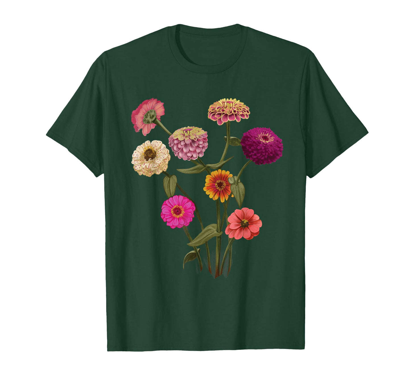 Happy Zinnia Wildflowers, Handpainted Style Graphic T-Shirt T-Shirt