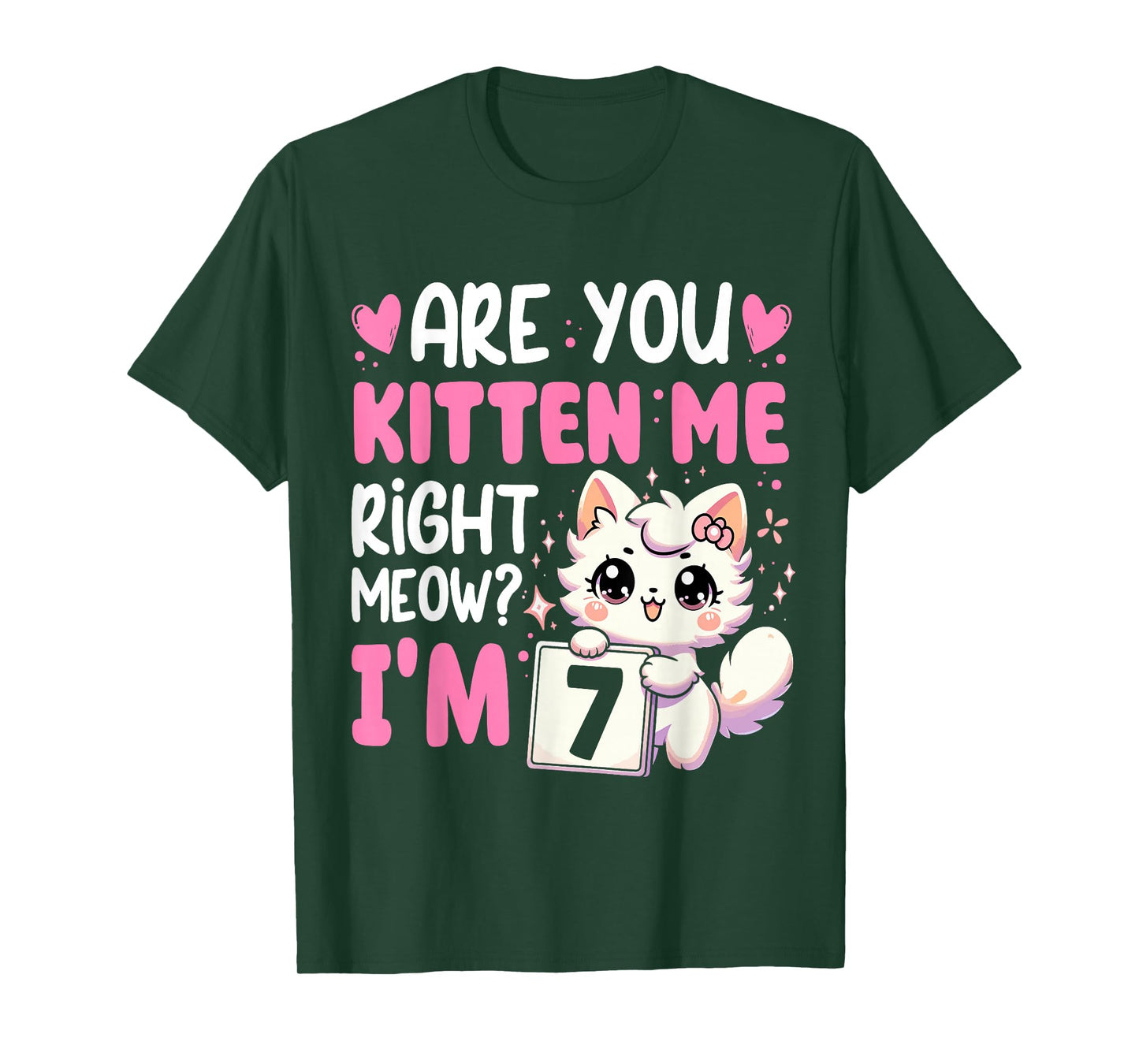7th Birthday Shirt Girl 7yr Seven 7 Year Old Kitten Cat Bday T-Shirt