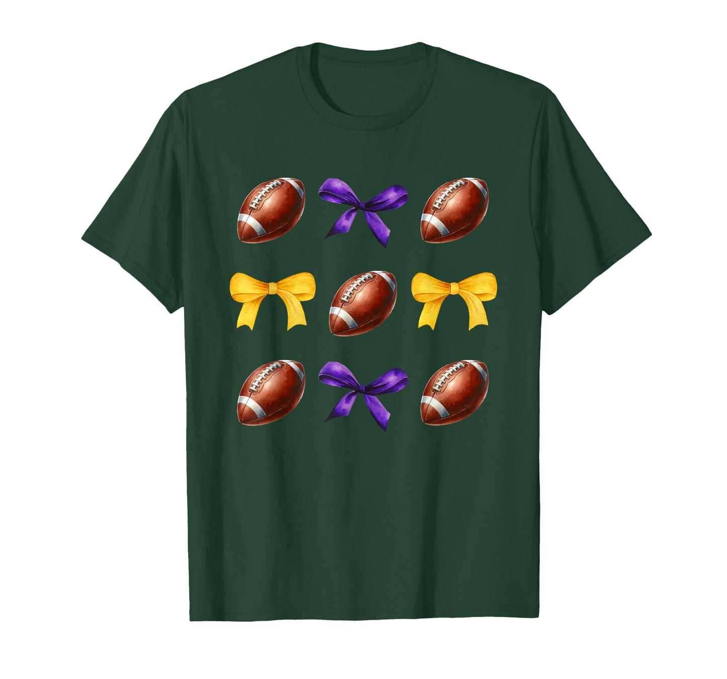 Footballs & Purple & Gold Bows Girls Fall Football Season T-Shirt