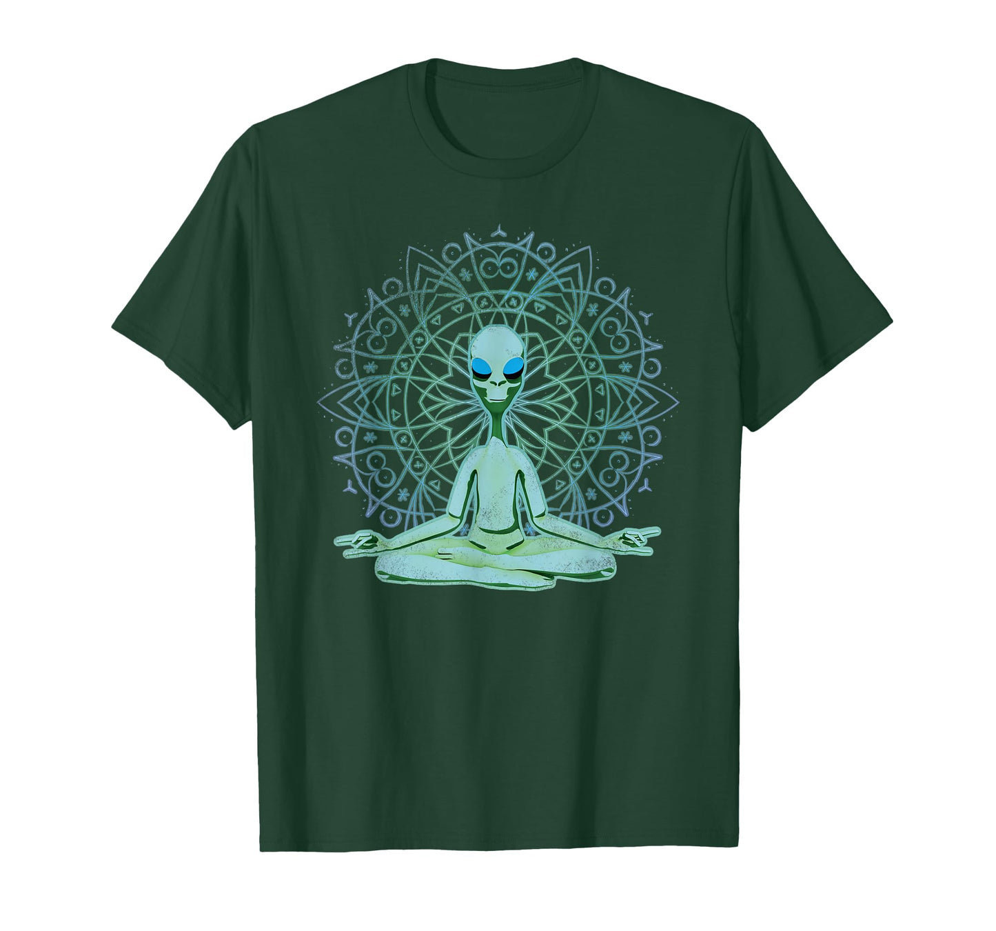 Alien Shirt UFO Mandala Meditating Green Alien Lotus Zen T-Shirt