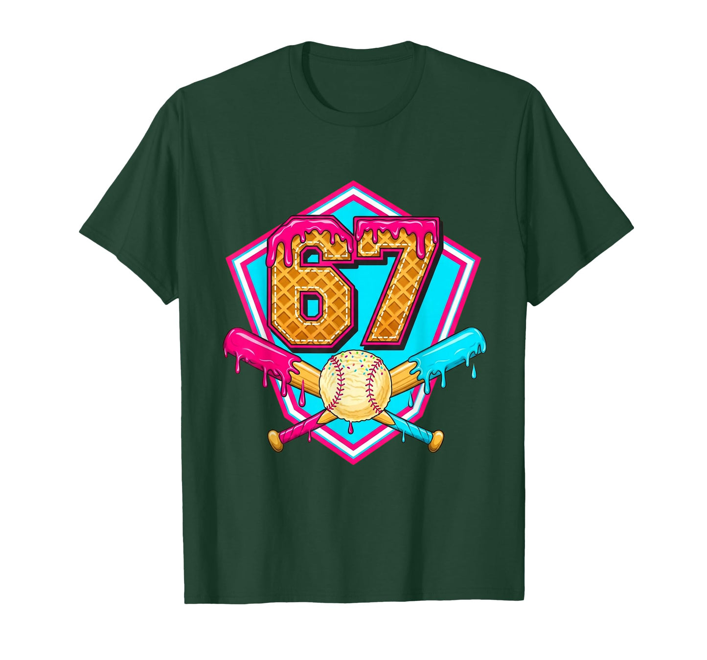 Baseball Drip Jersey Number 67 for Players & 67th Birthday T-Shirt