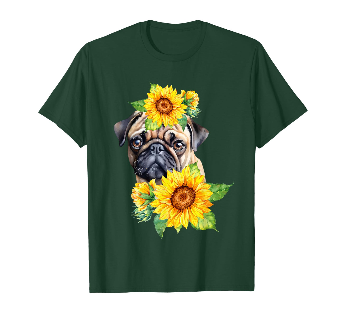 Pug Sunflower Dog Mom Dad T-Shirt