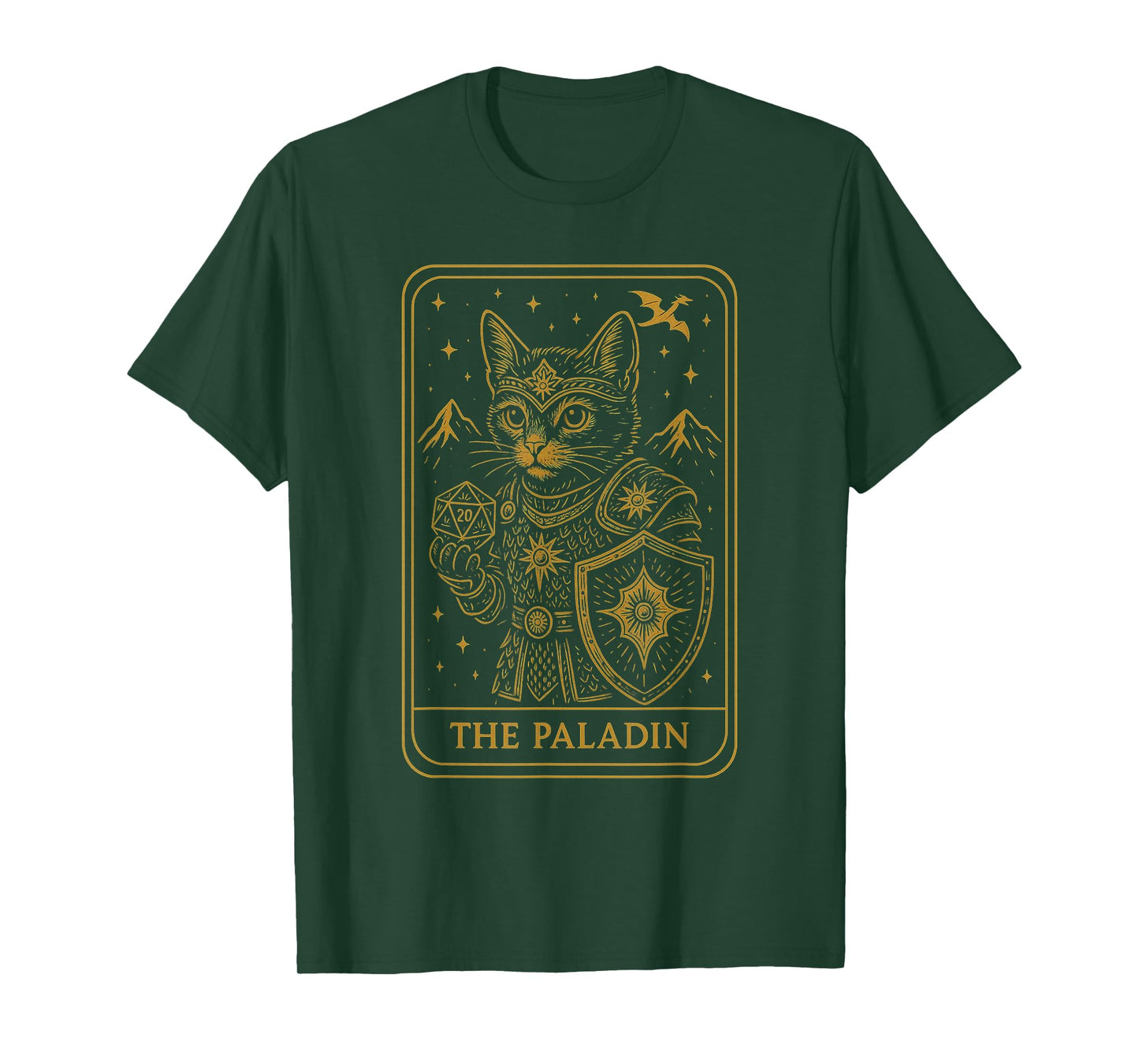 RPG Gamer Paladin D20 Dice Nerdy Geek Cat Men Women Kids T-Shirt