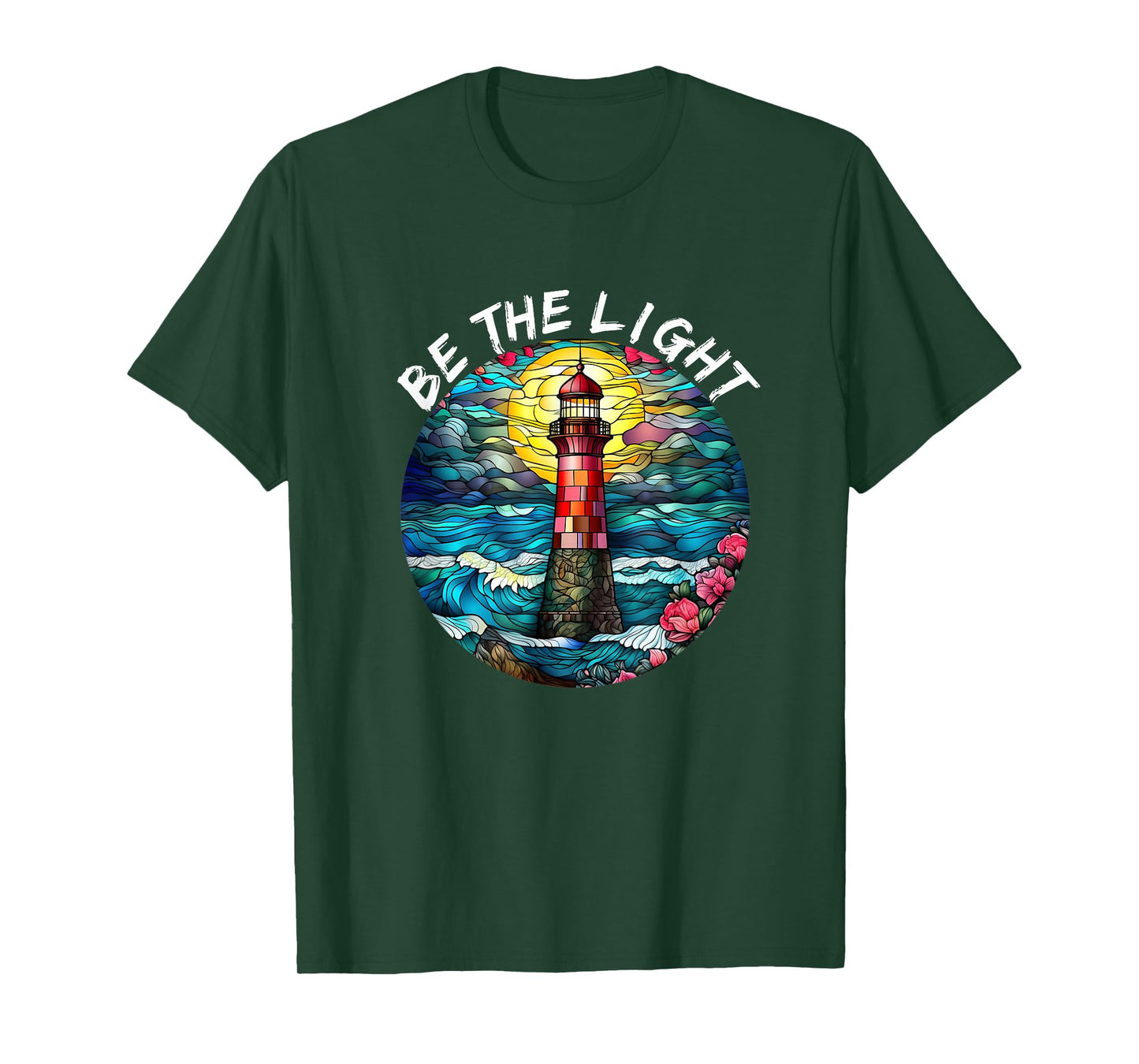 Be The Light Stained Glass Lighthouse Motivational Quote T-Shirt