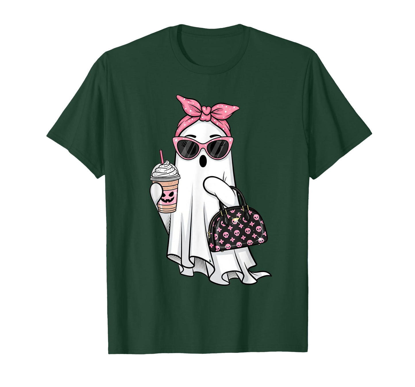 Cute Ghost Drinking Coffee Halloween Ghost Ice Coffee Womens T-Shirt