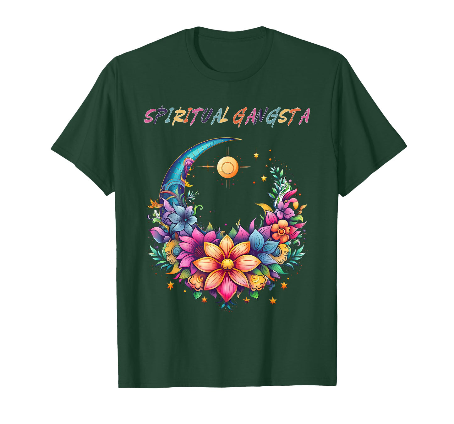 Spiritual Gangsta Floral Moon Yoga Meditation Mandala T-Shirt