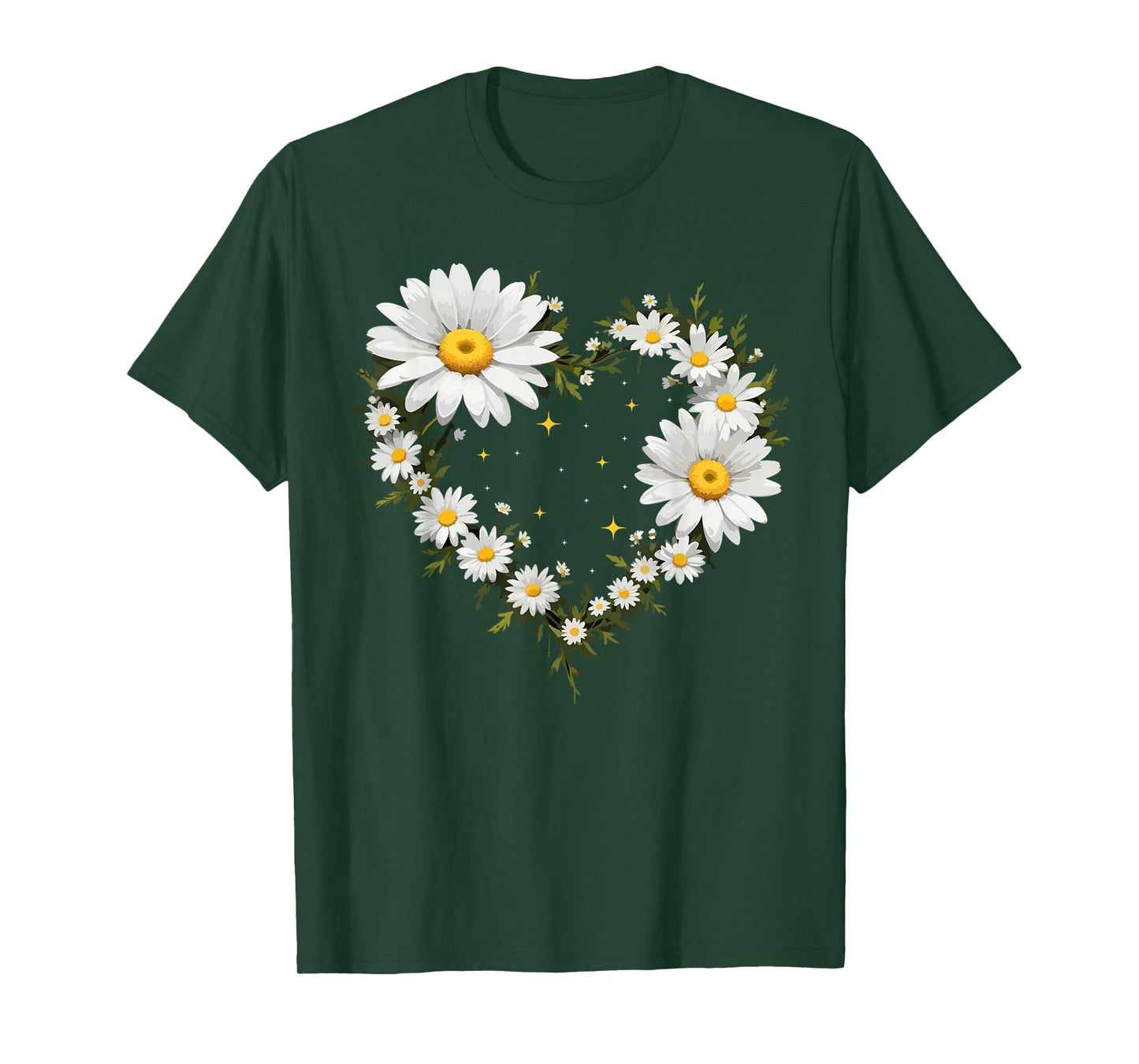 Heart With Daisy Flowers, Daisies With Heart Outline T-Shirt
