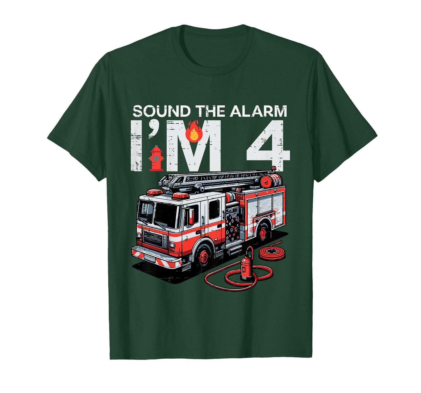 Kids Sound The Alarm Im 4 Fire Truck 4th Birthday Bday Boys Kids T-Shirt