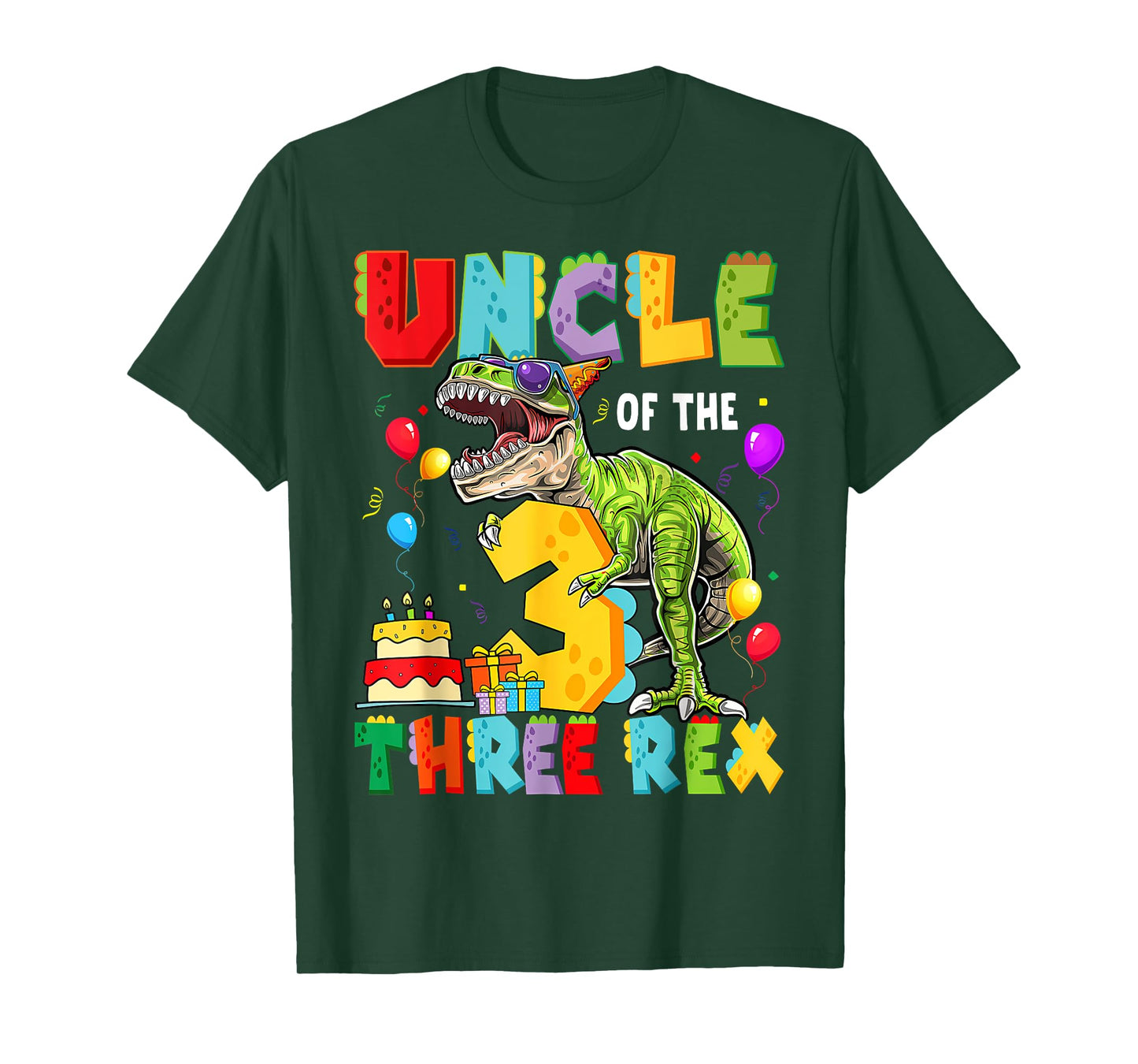 Uncle Of The Three Rex 3Rd Birthday Boy Dinosaur T-Rex T-Shirt