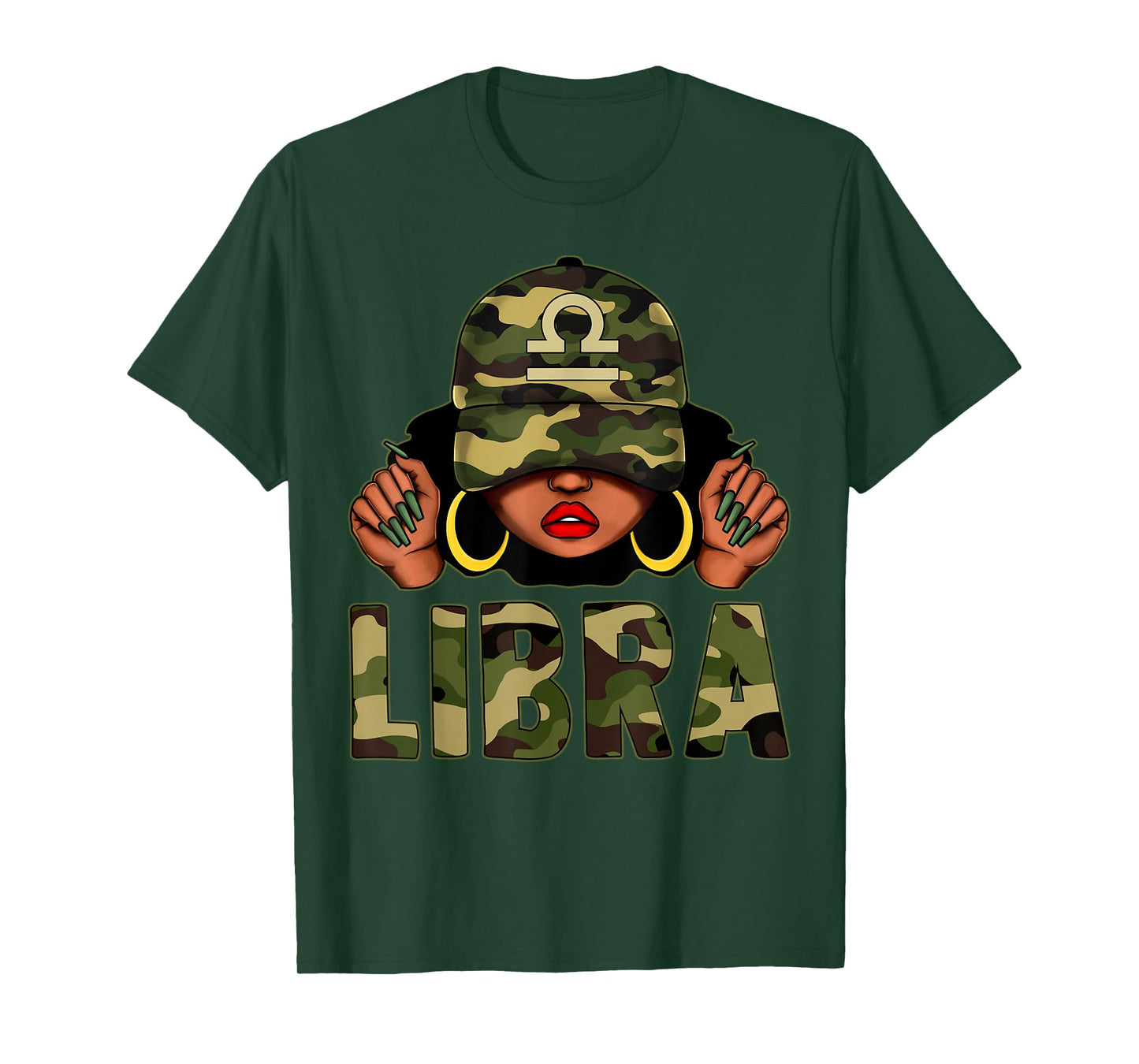 Libra Queen Black Woman With Cap Camo Afro Girl Zodiac T-Shirt