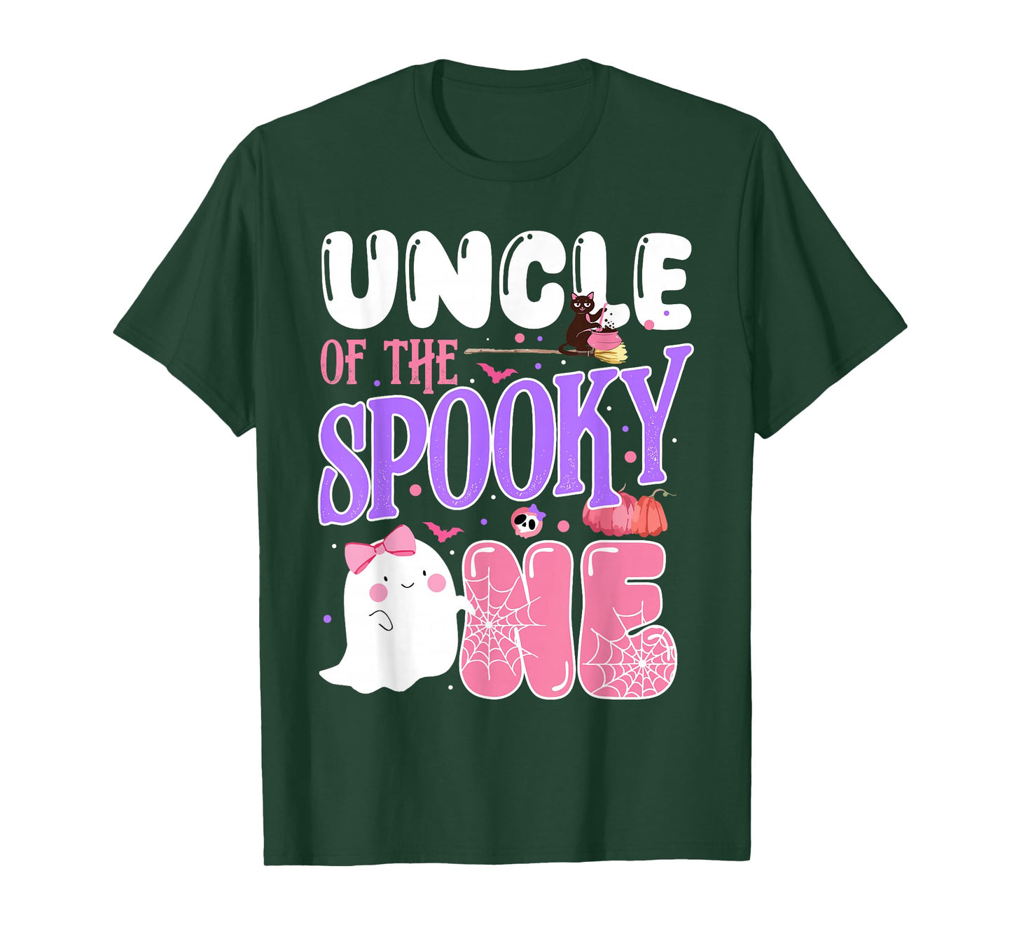 Uncle Of The Spooky One 1st Birthday Halloween Pink Ghost T-Shirt