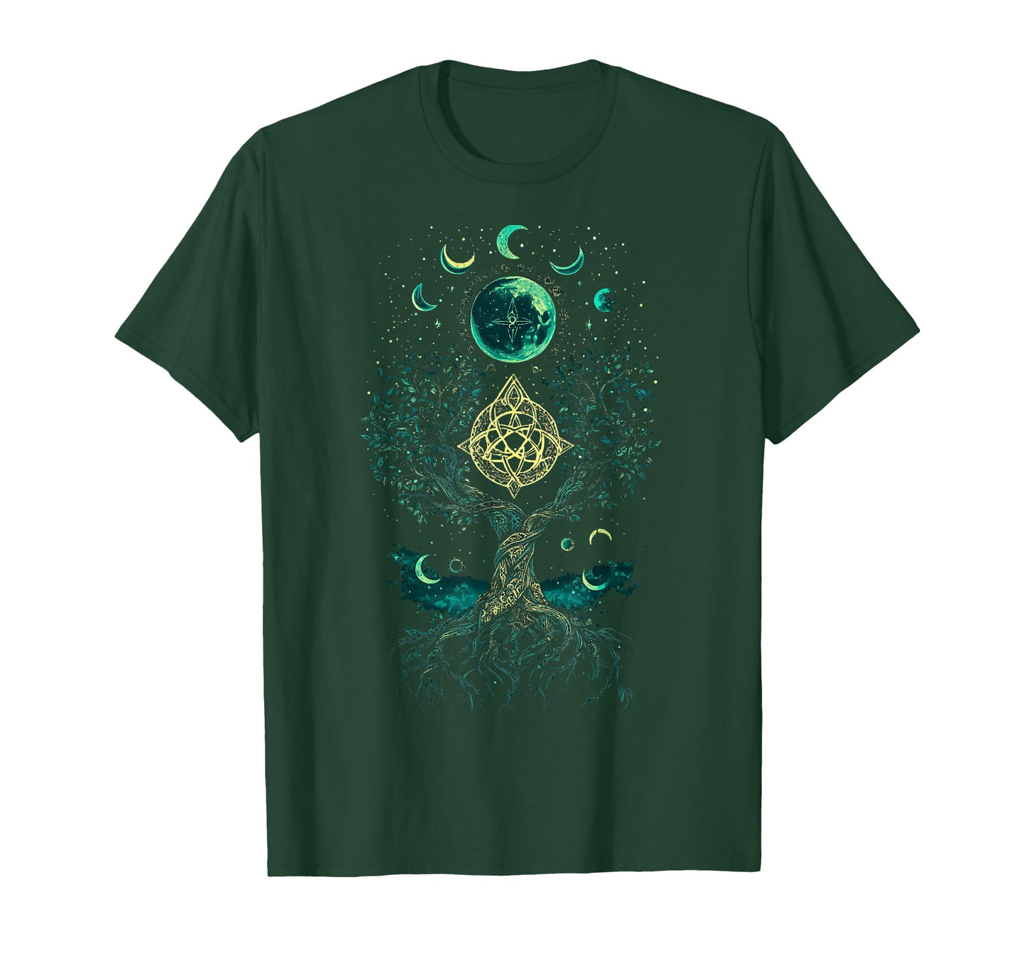 Tree Moon Phases Yggdrasil Viking Pagan Wicca T-Shirt