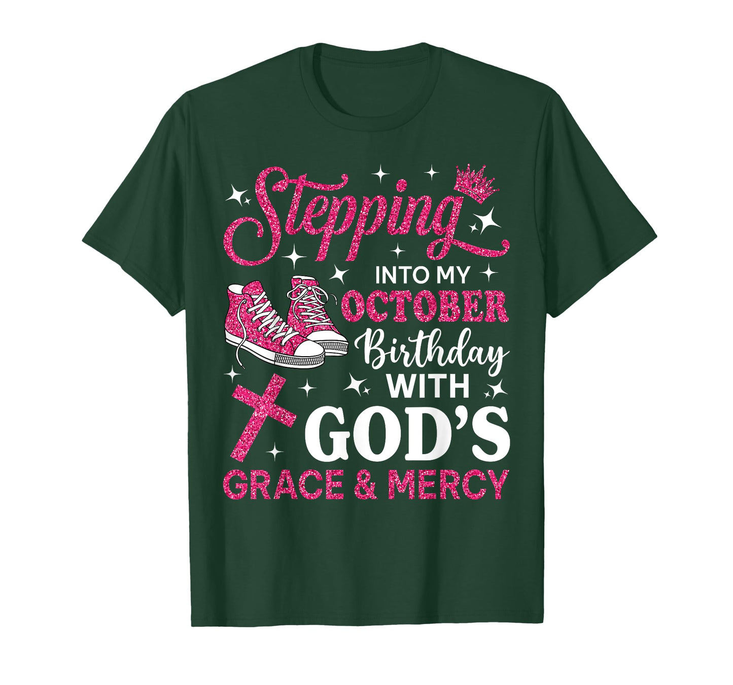 Stepping Into My October Birthday Women Girl Pink Sneakers T-Shirt