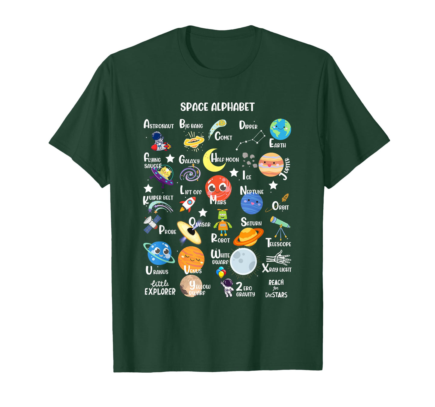 Space Alphabet A-Z ABC of Outer Space STEM Kids T-Shirt
