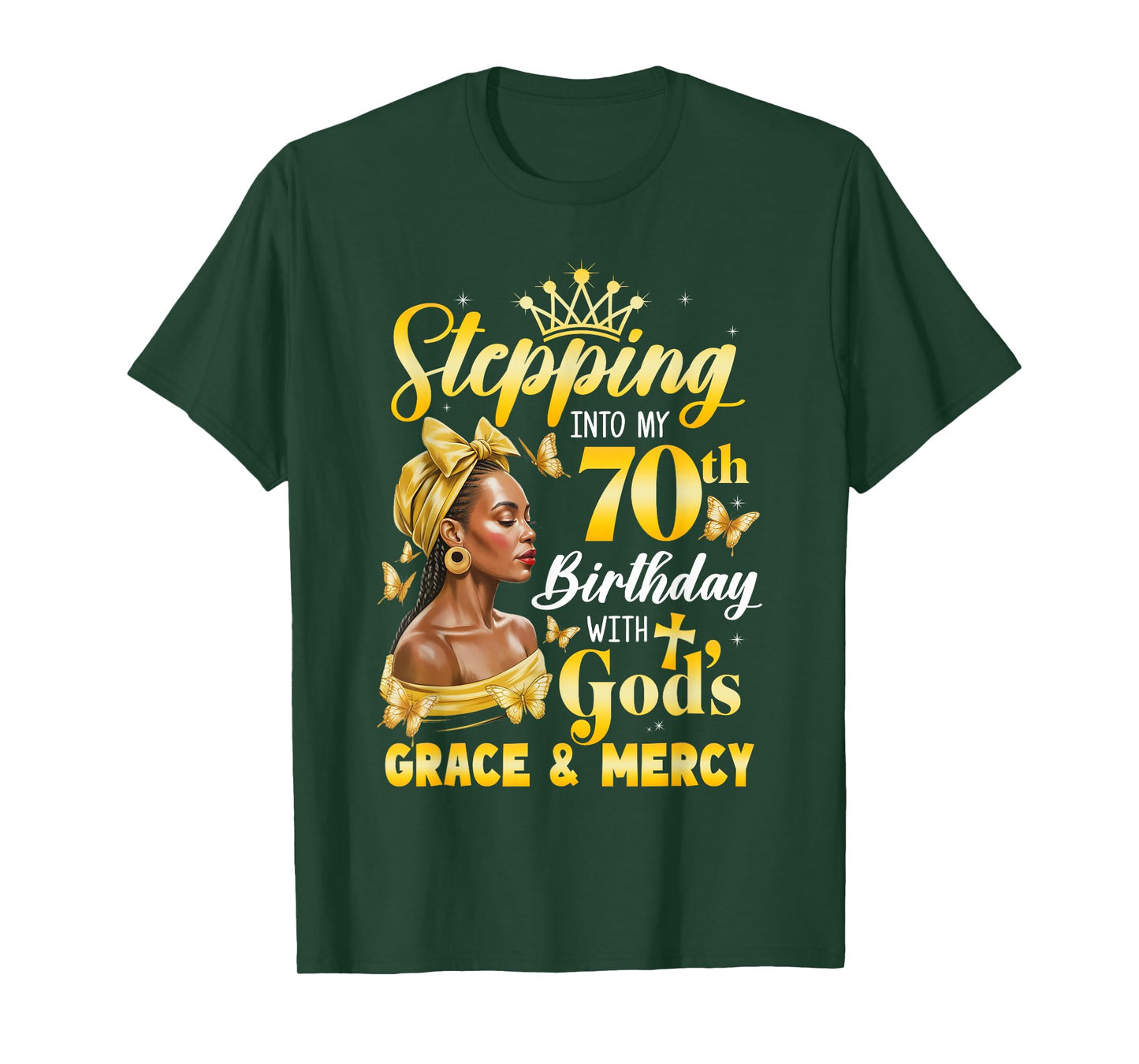 Stepping Into My 70Th Birthday Afro Woman Religious Birthday T-Shirt