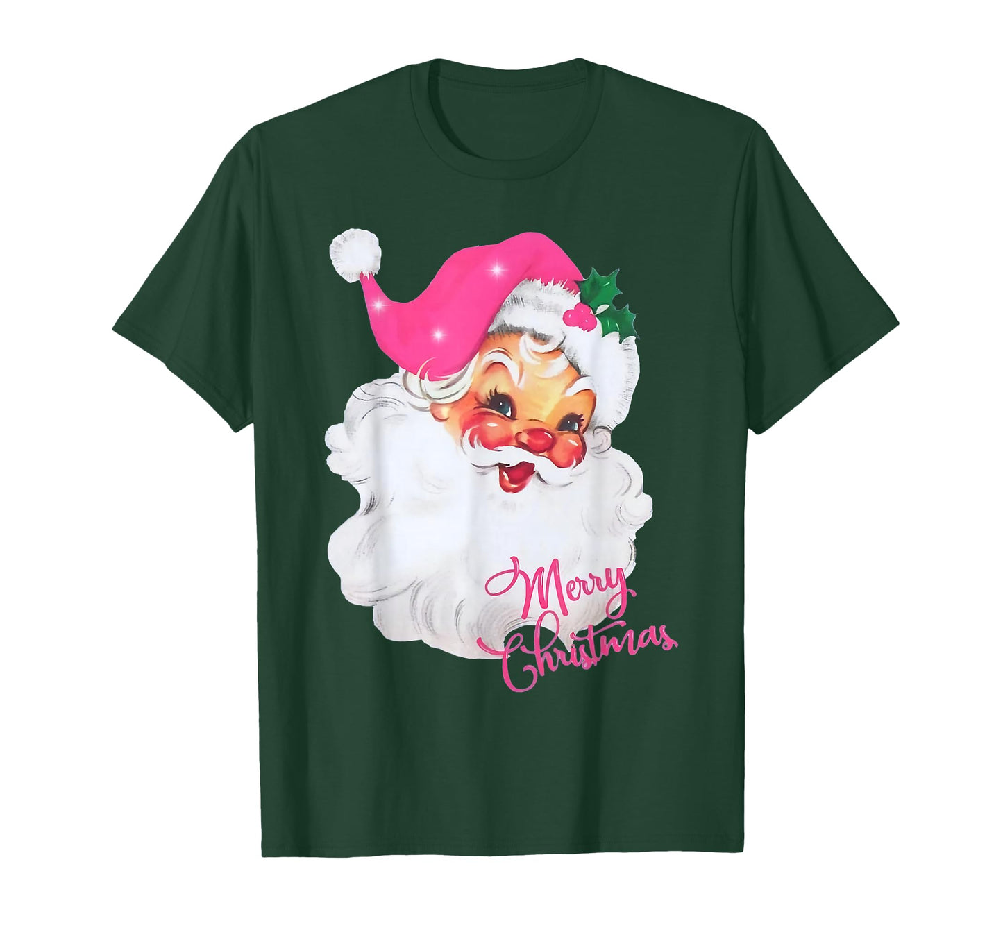 Vintage Pink Santa Claus Merry Christmas Pajamas Xmas Women T-Shirt