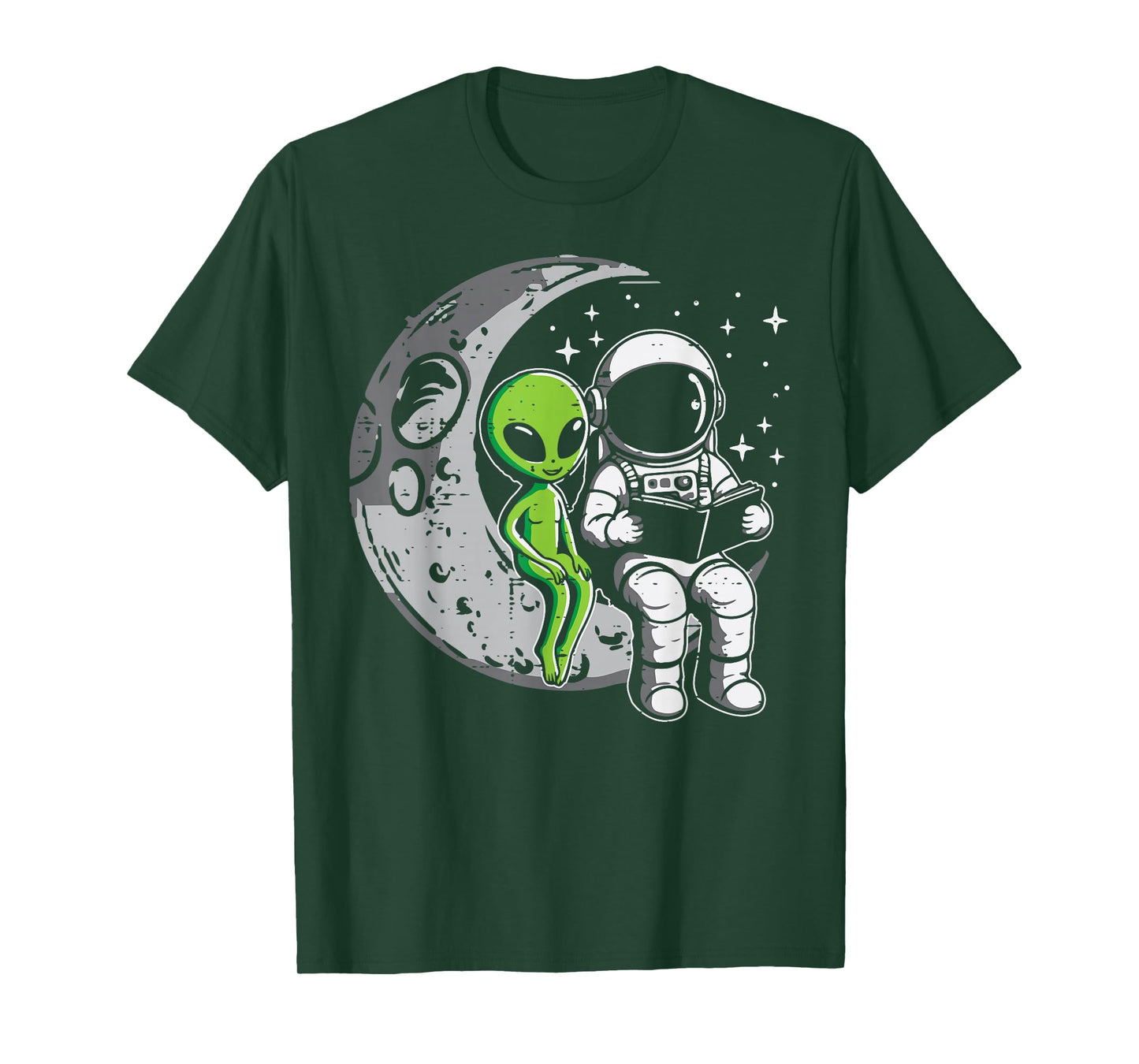 Astronaut Reading Book To Alien Moon Space Women Kids Men T-Shirt