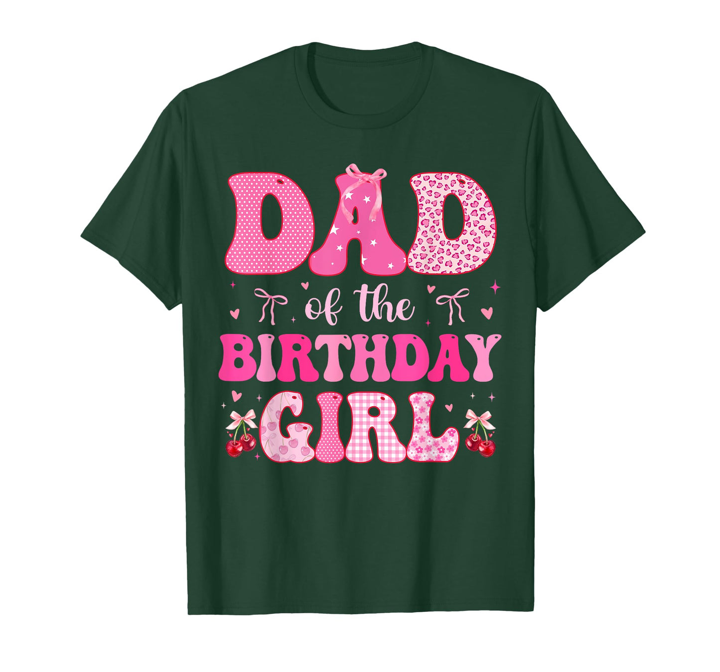 Dad of The Birthday Girl Coquette Bow Cherry Birthday T-Shirt