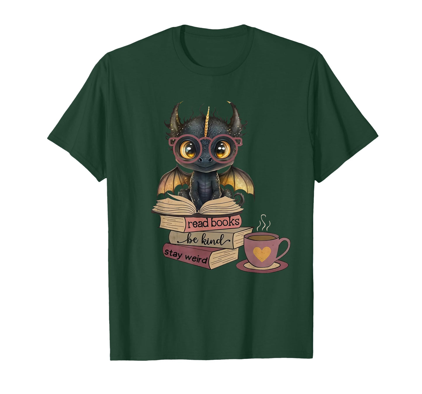 Funny Dragon Read Books Be Kind Stay Weird Book Lover T-Shirt
