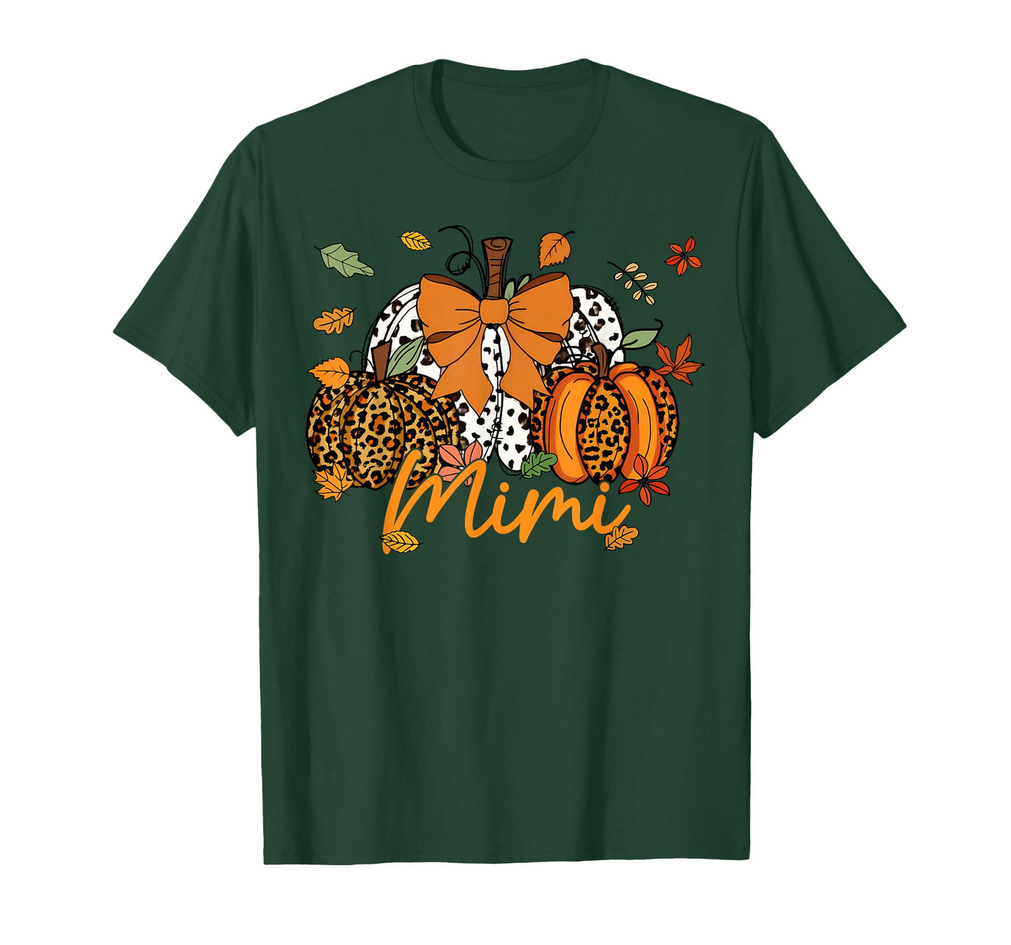 Mimi Thanksgiving Leopard Pumpkin Coquette Bow Mom Grandma T-Shirt