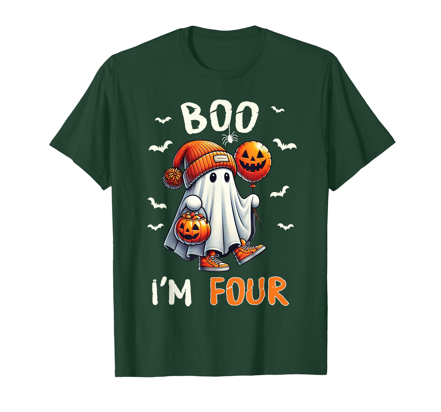 Boo I'm Four Ghost 4th Birthday Halloween Boy Kids Groovy T-Shirt