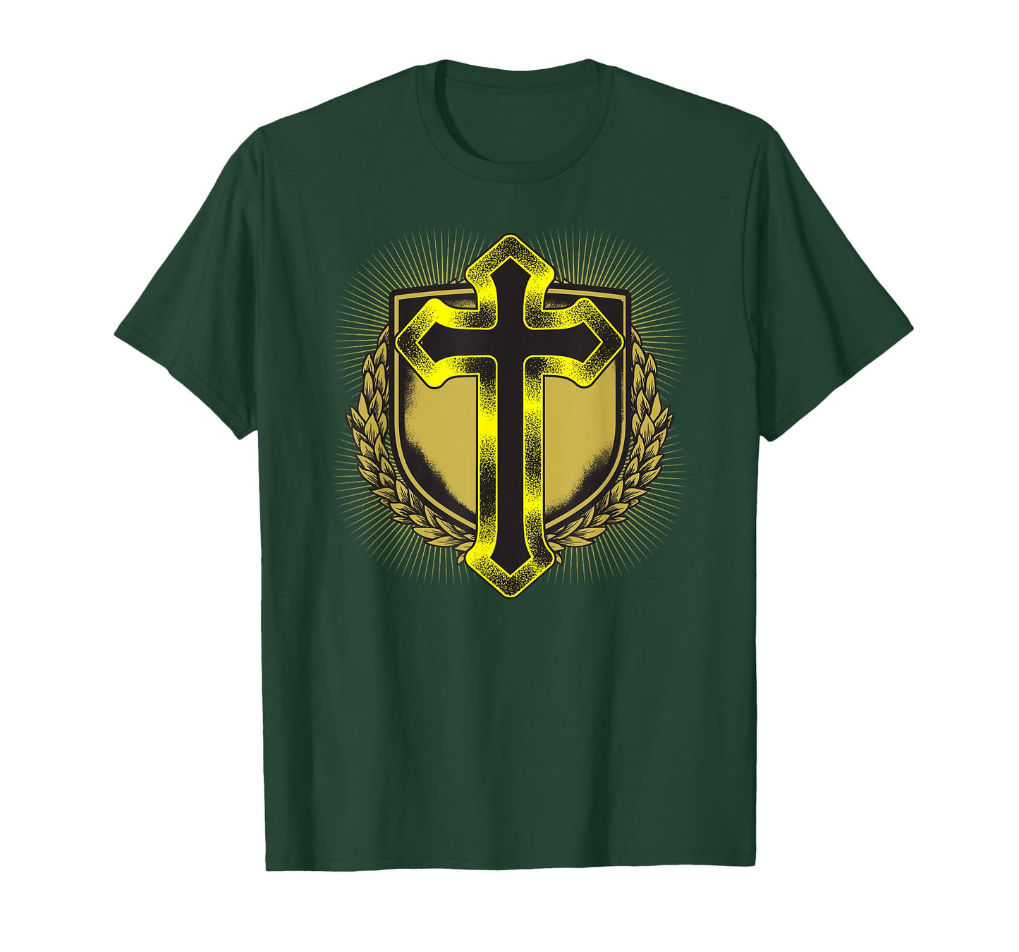 Distressed Golden Cross Christian Coat of arms Design T-Shirt
