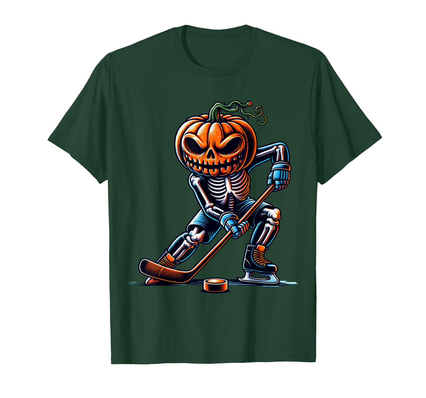 Skeleton Ice Hockey Halloween Pumpkin Hockey Mens Boys Kids T-Shirt