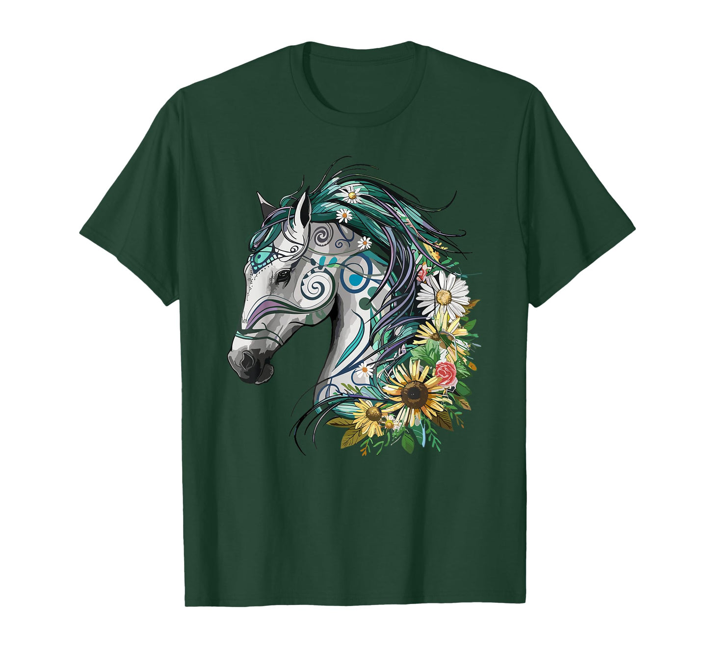Horse Girl Beautiful Sunflower Horses Riding T-Shirt