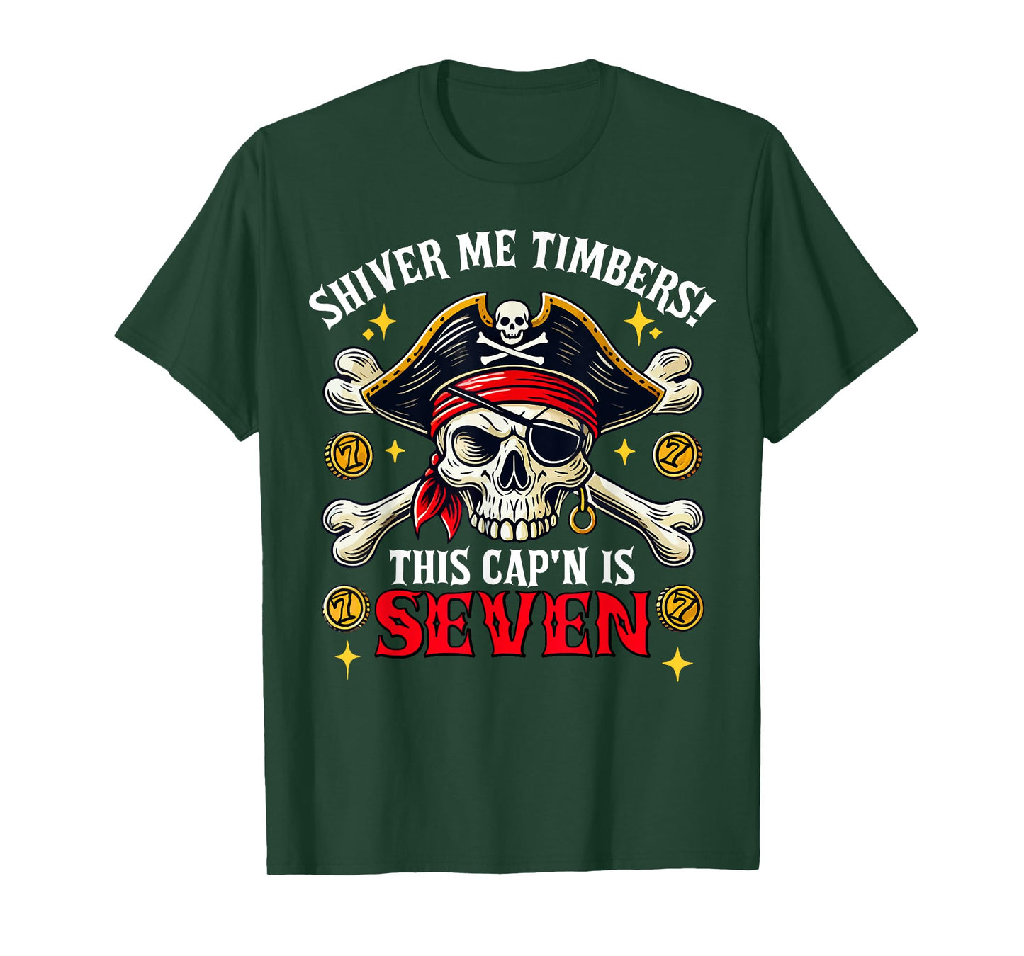 Kids 7 Year Old Pirate 7th Birthday Party Boys Girls Gift T-Shirt
