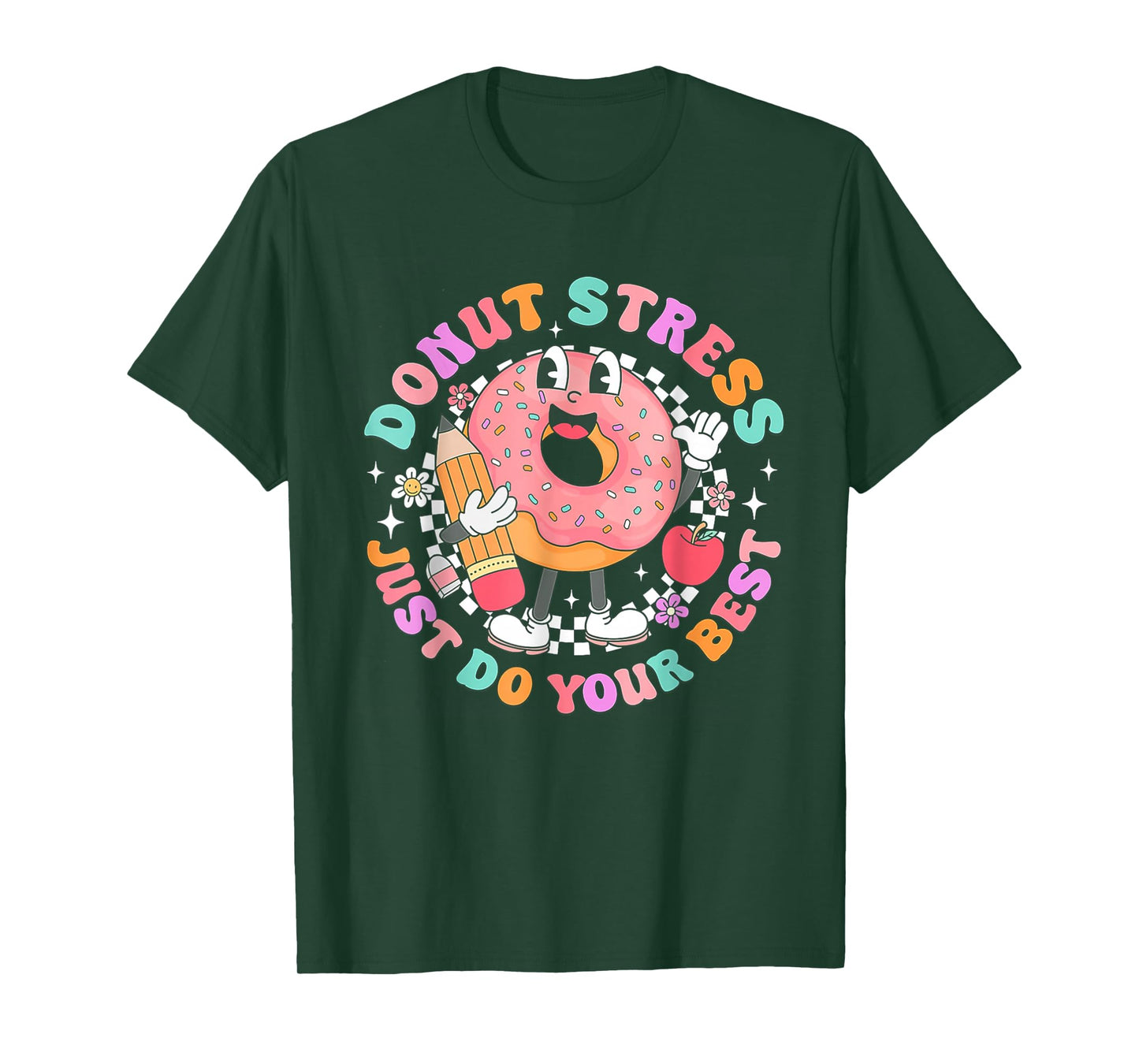 Women Retro Donut Stress Just Do Your Best Staar Testing T-Shirt