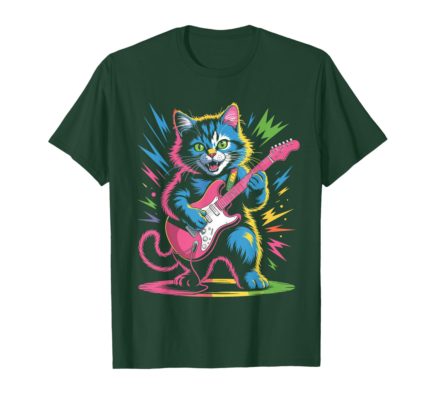 Rock Star Cat Playing Electric Guitar Roll Men Women Kids T-Shirt
