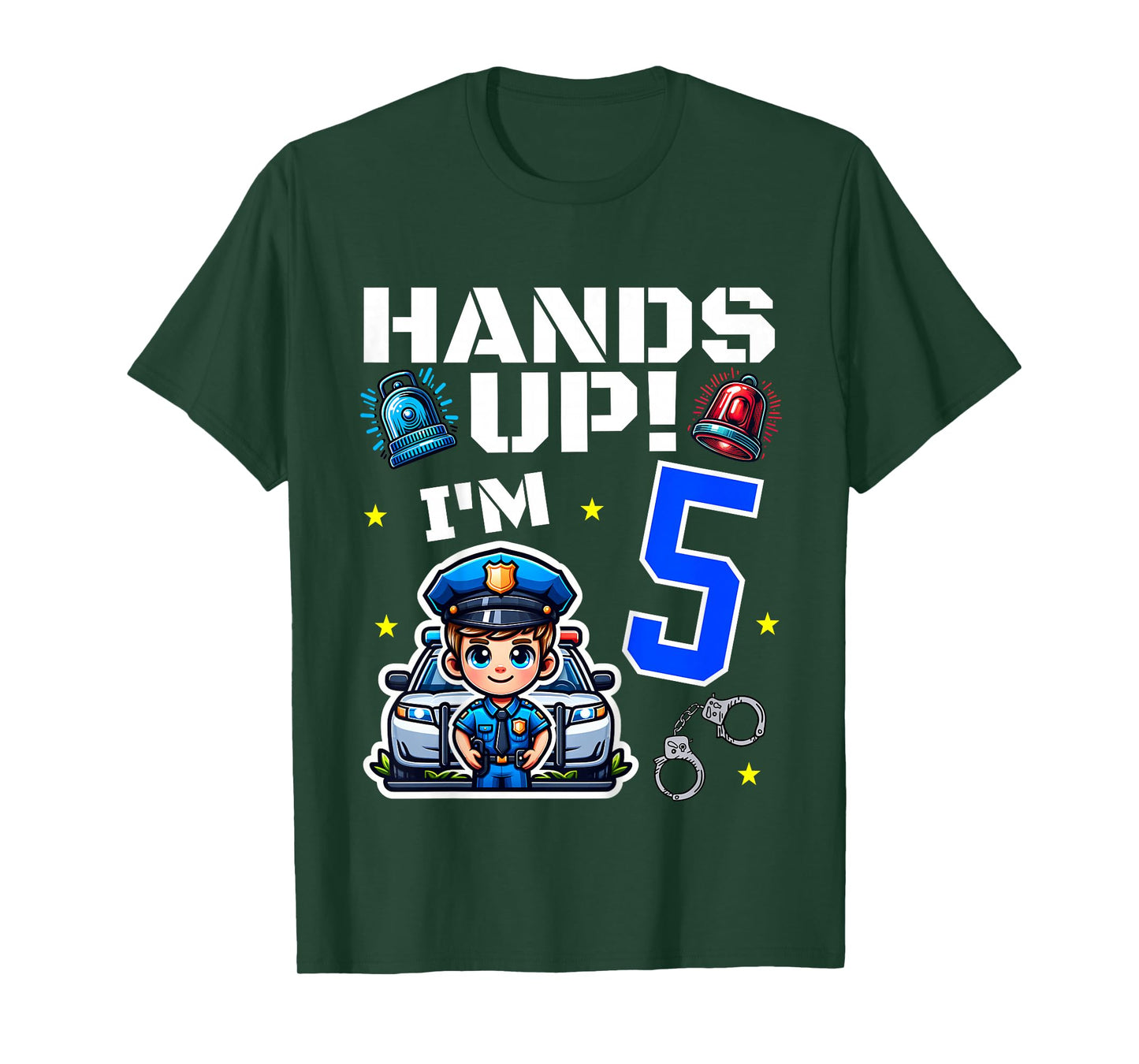 Kids 5th Birthday Boy Police Car Policeman 5 Years Old Officer T-Shirt