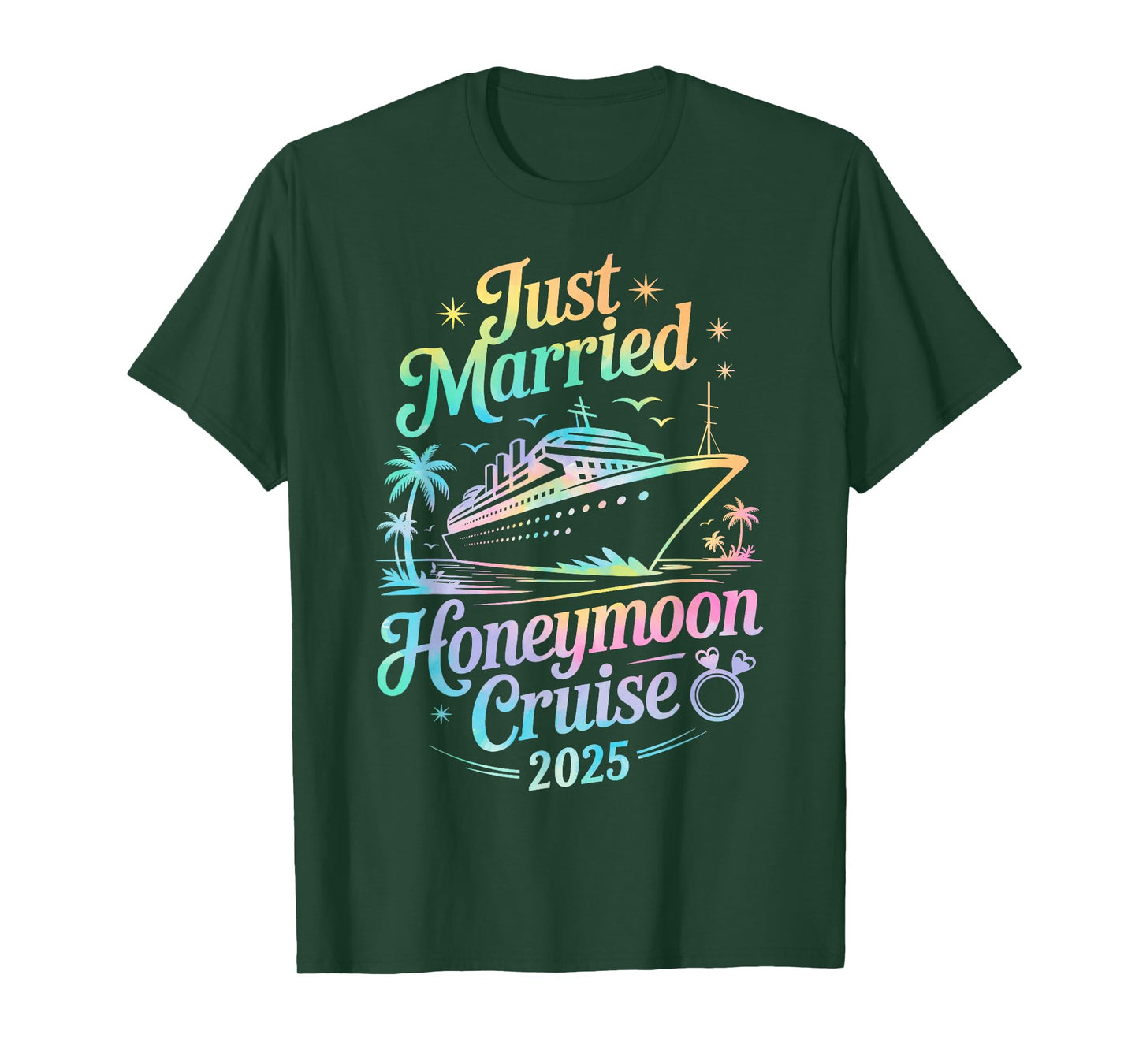 Cute Just Married Honeymoon Cruise 2025 Newlyweds Couples T-Shirt