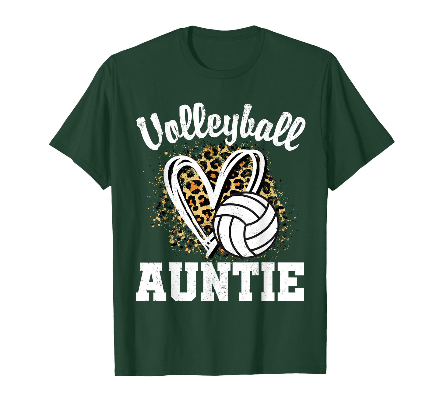 Volleyball Auntie Leopard Heart Matching Family T-Shirt