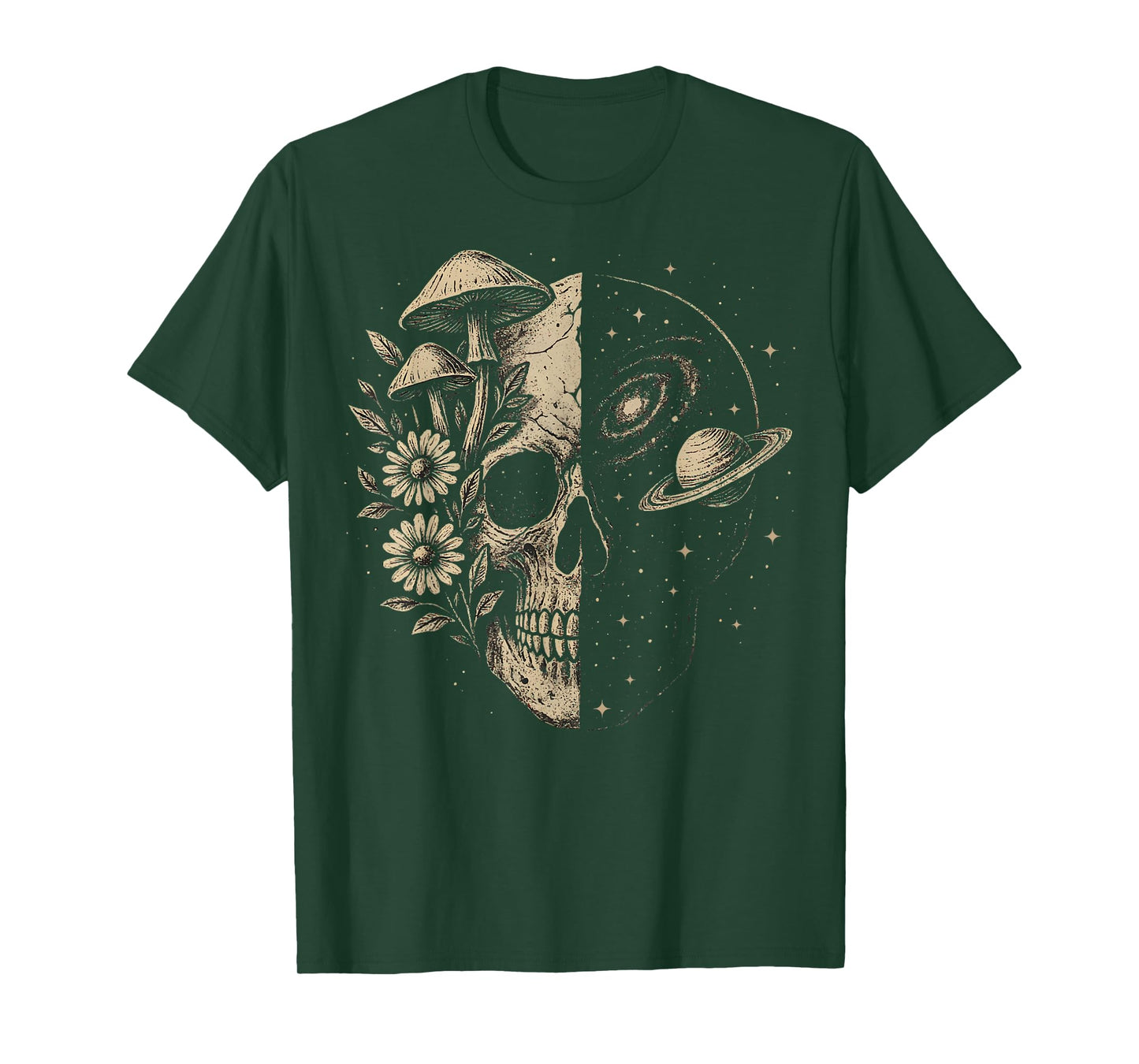 Skull Galaxy Mushroom Flowers Cosmos Aesthetic Spiritual T-Shirt