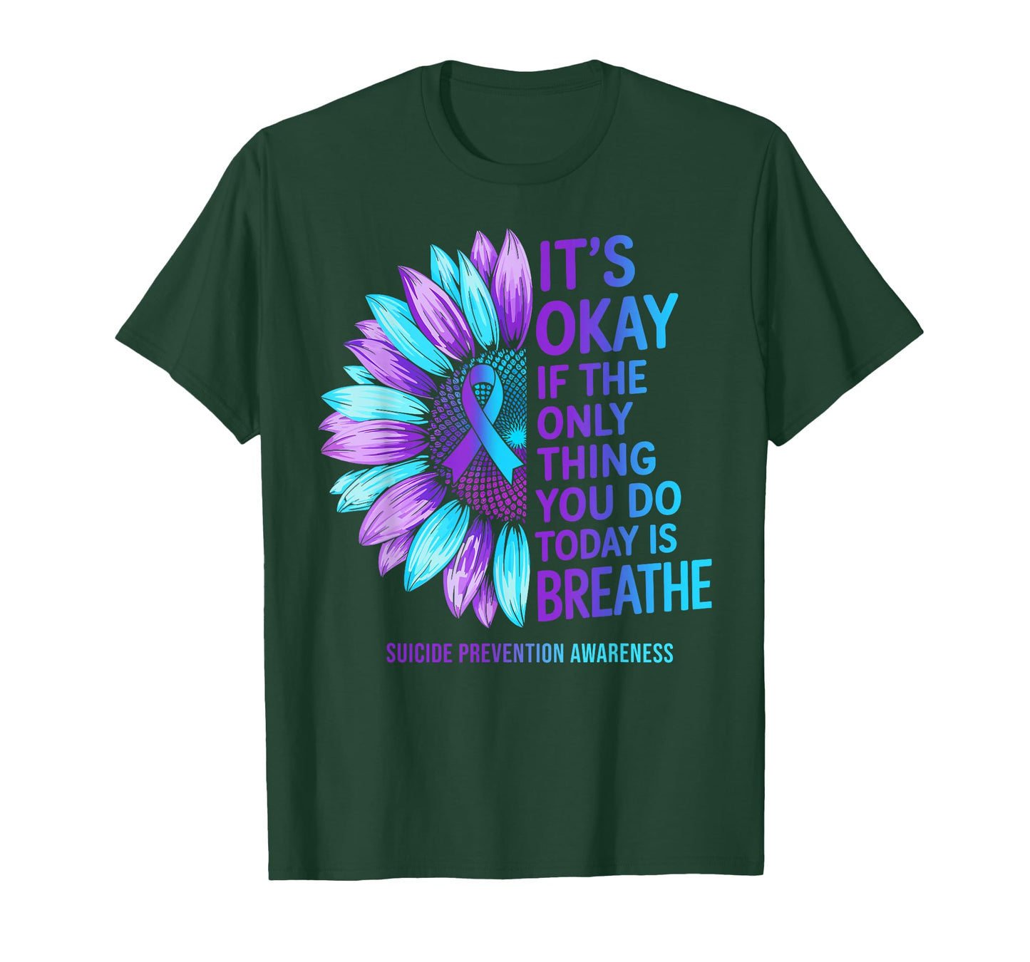 Suicide Prevention Awareness Sunflower Purple Teal Ribbon T-Shirt