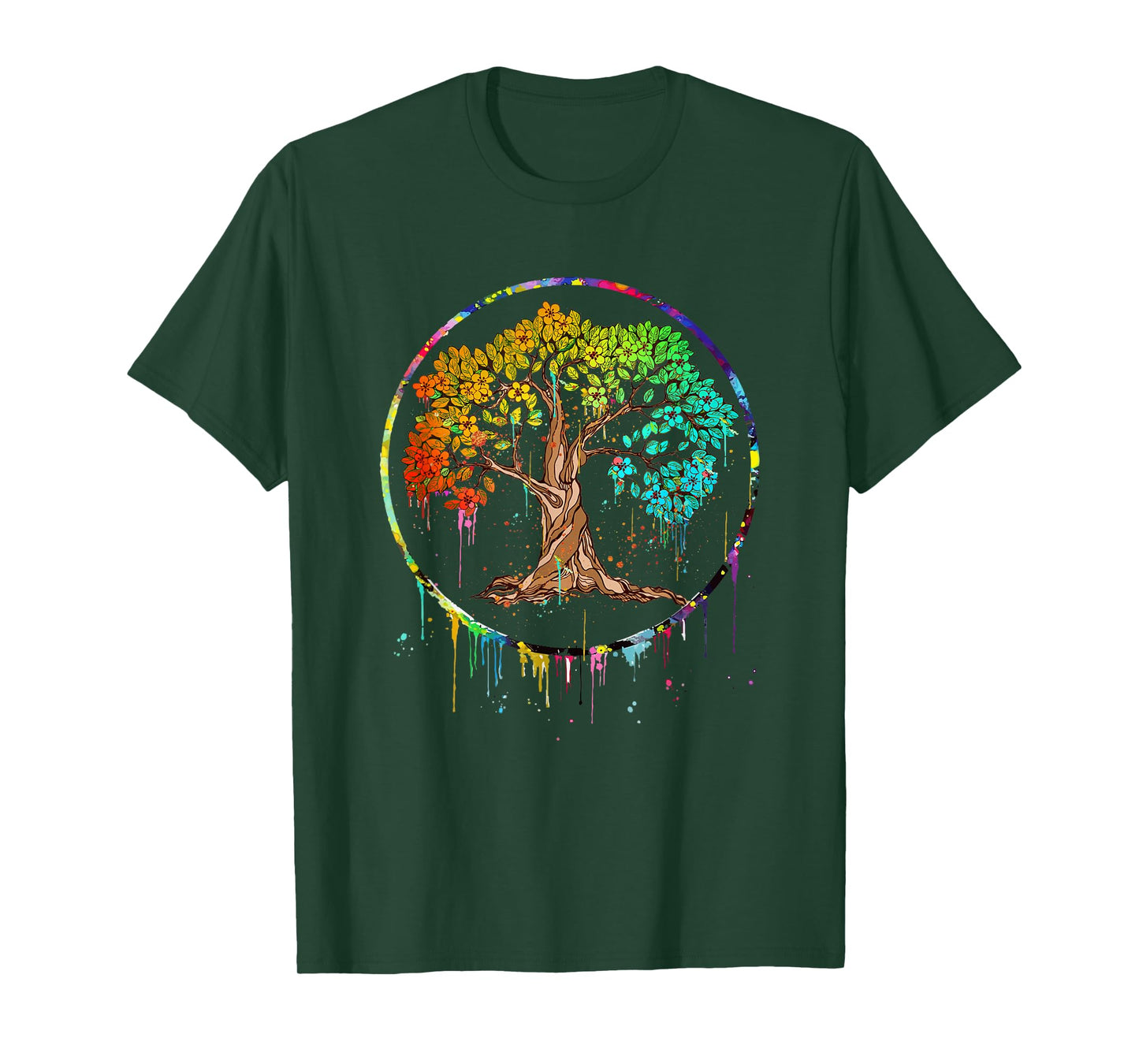 Colorful Tree Life is Really Good Tree Art Watercolor Circle T-Shirt